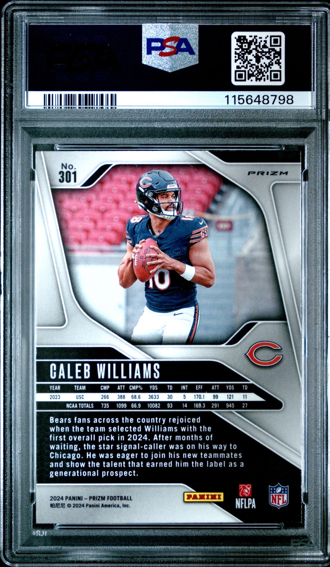 2024 Panini Prizm Caleb Williams #301 (Disco Prizm) Mint 9 back