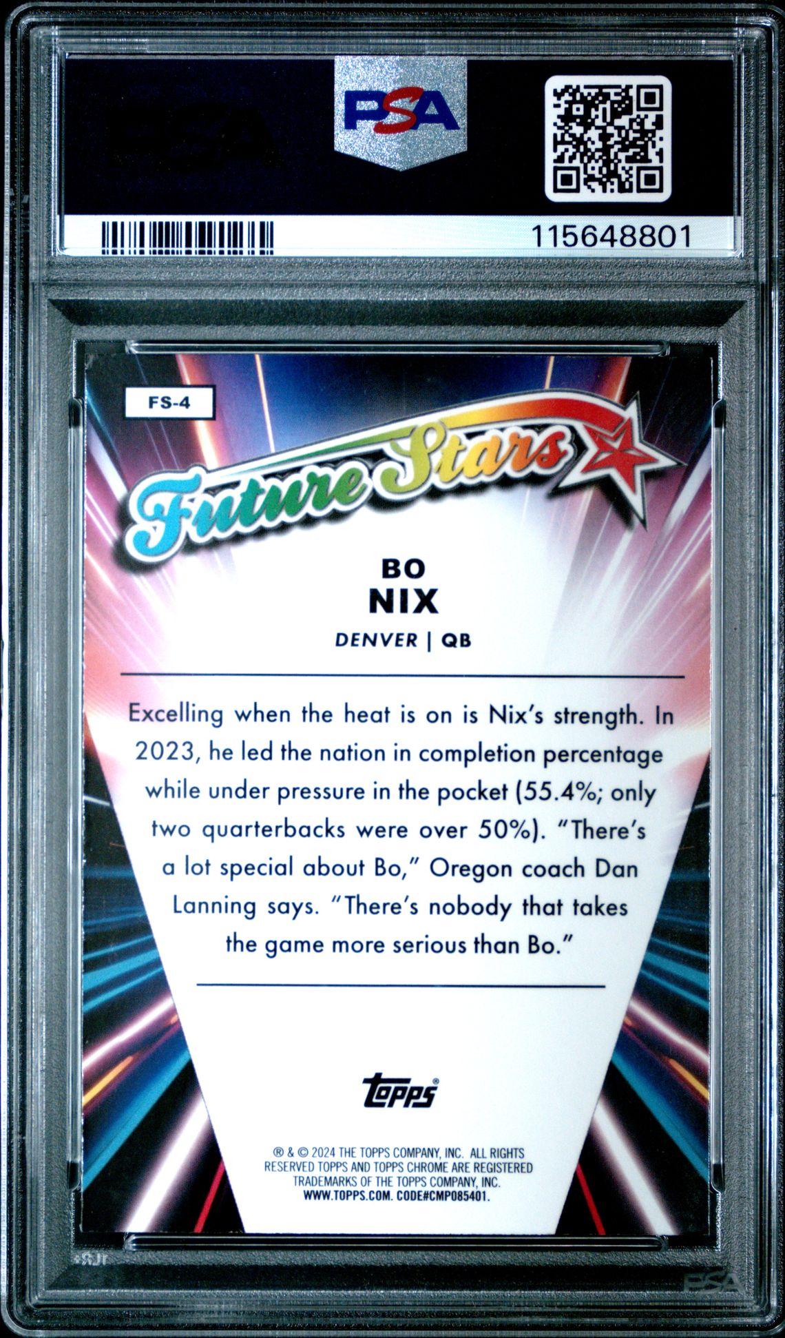 2024 Topps Chrome Future Stars Bo Nix #Fs4 (Future Stars-Green Ref) Gem Mt 10 back