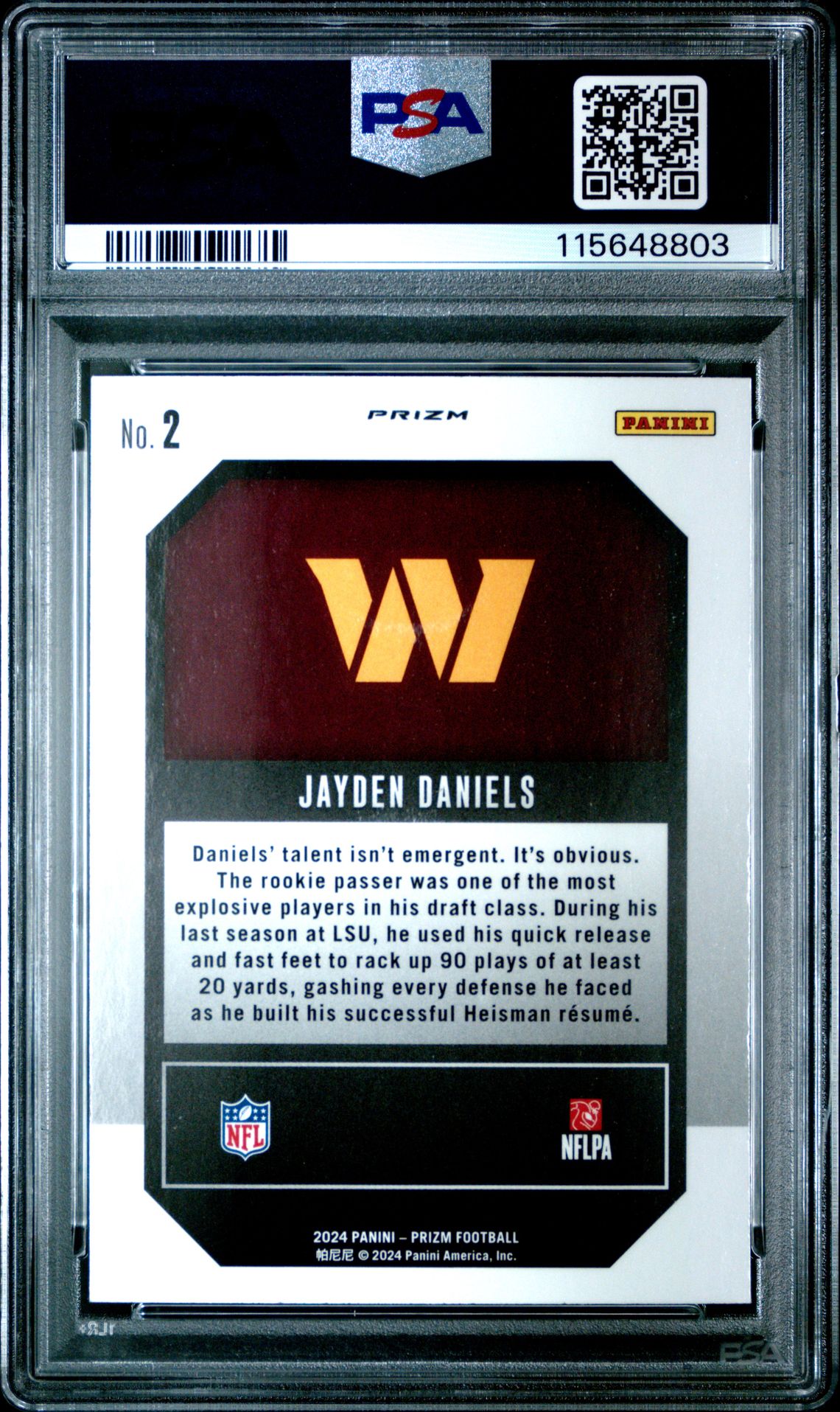 2024 Panini Prizm Emergent Jayden Daniels #2 (Emergent-No Huddle) Mint 9 back
