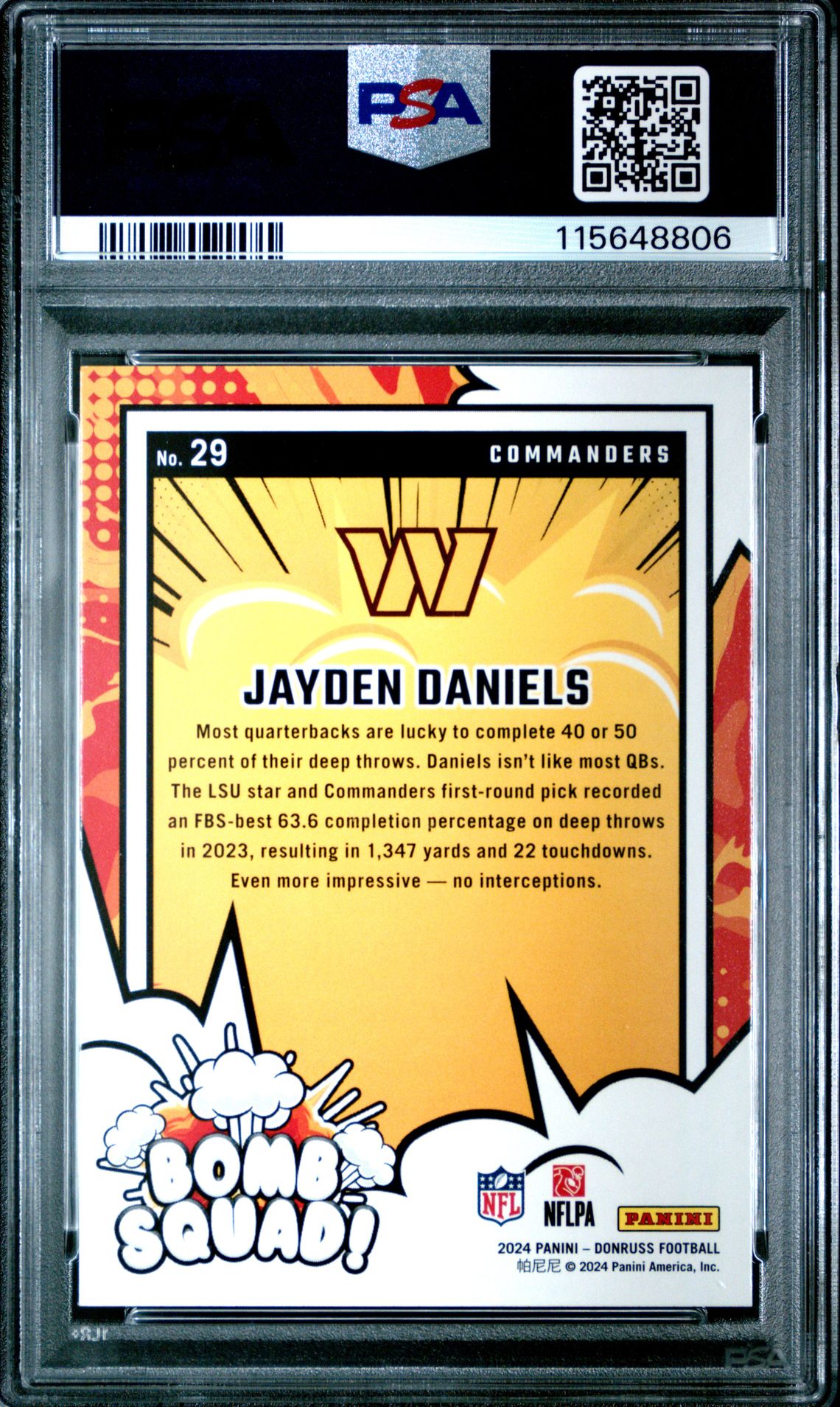 2024 Panini Donruss Bomb Squad Jayden Daniels #29 Gem Mt 10 back
