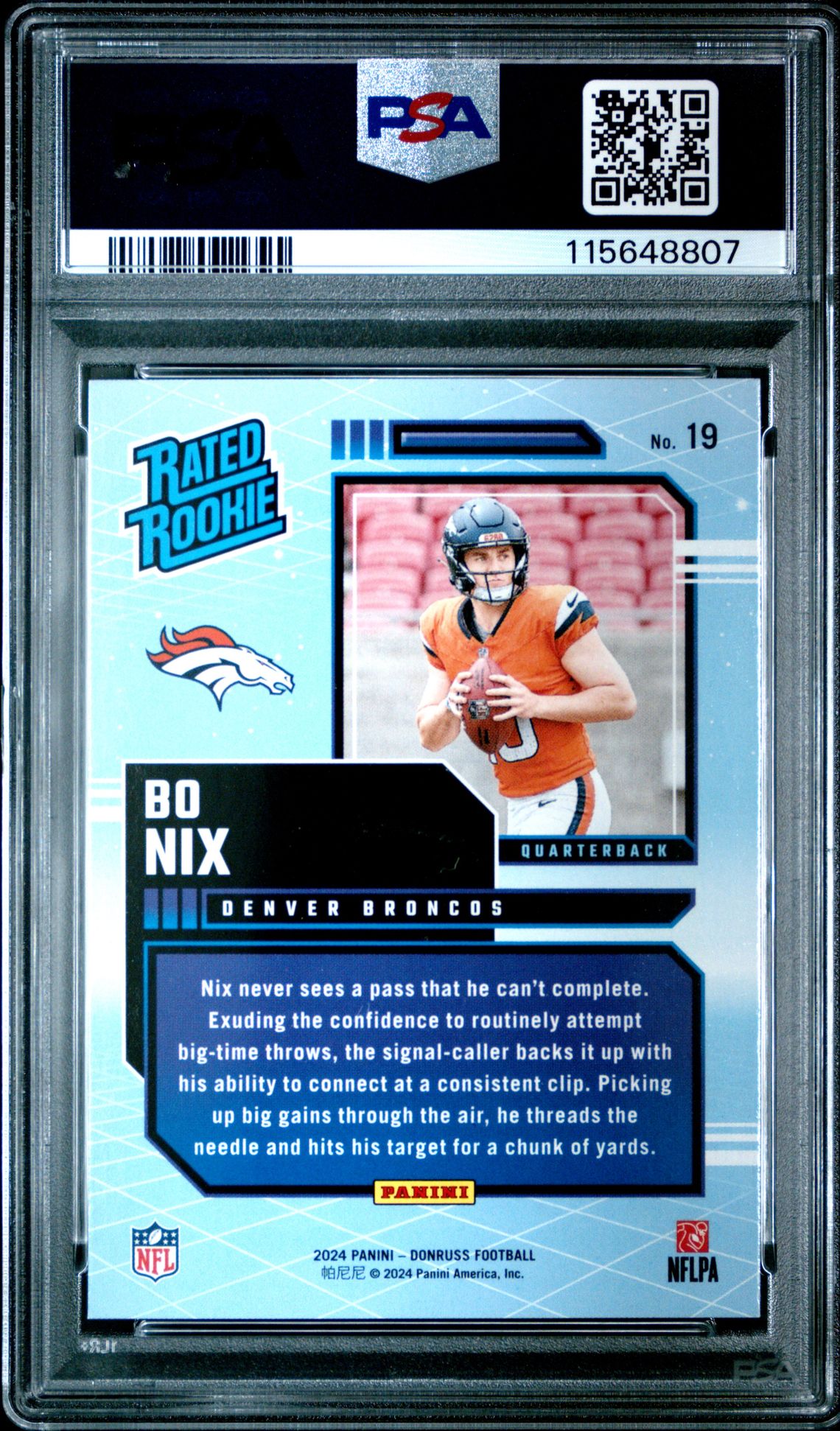 2024 Panini Donruss Rated Rookies Retro Bo Nix #19 Gem Mt 10 back