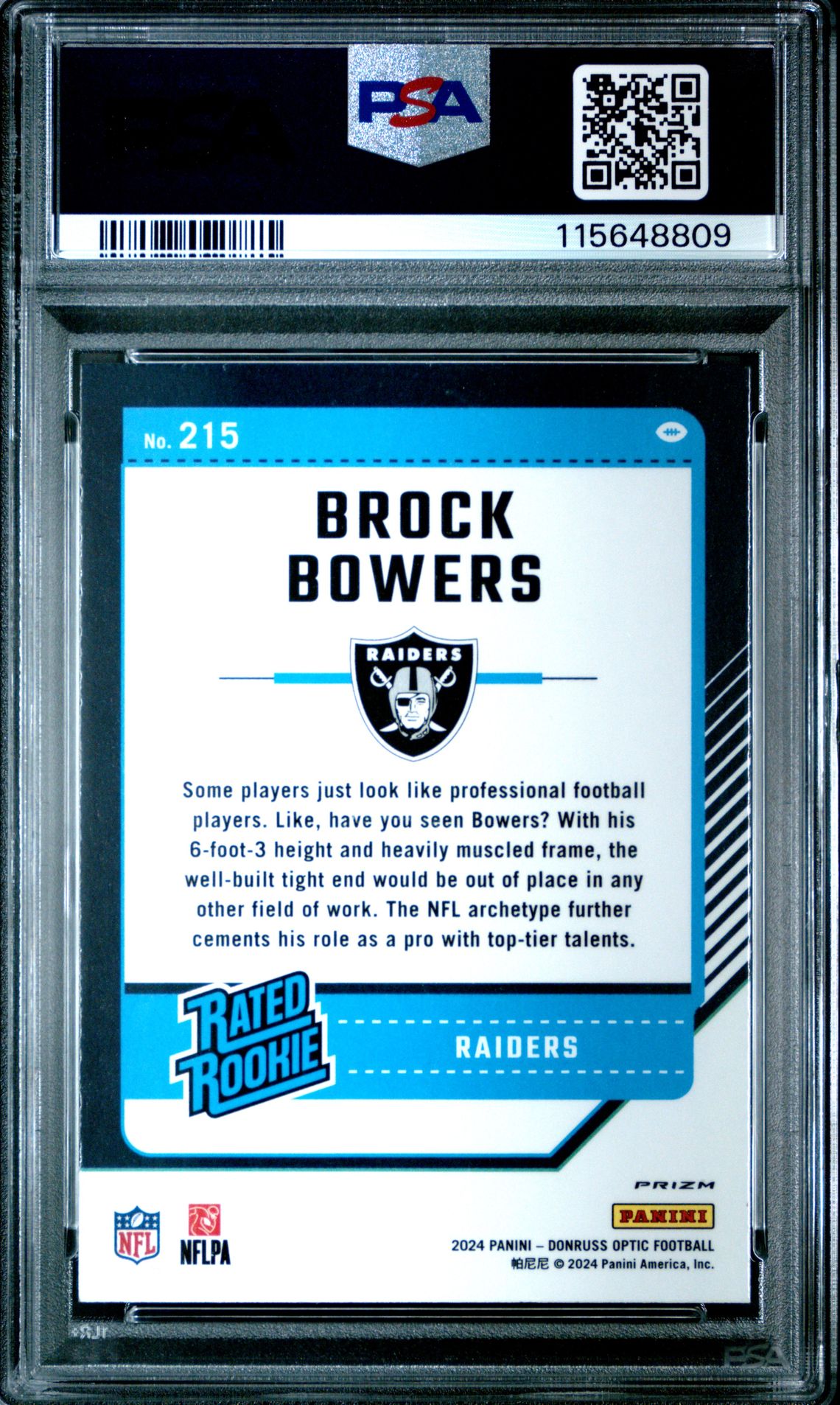 2024 Panini Donruss Optic Brock Bowers #215 (Rocket) Mint 9 back