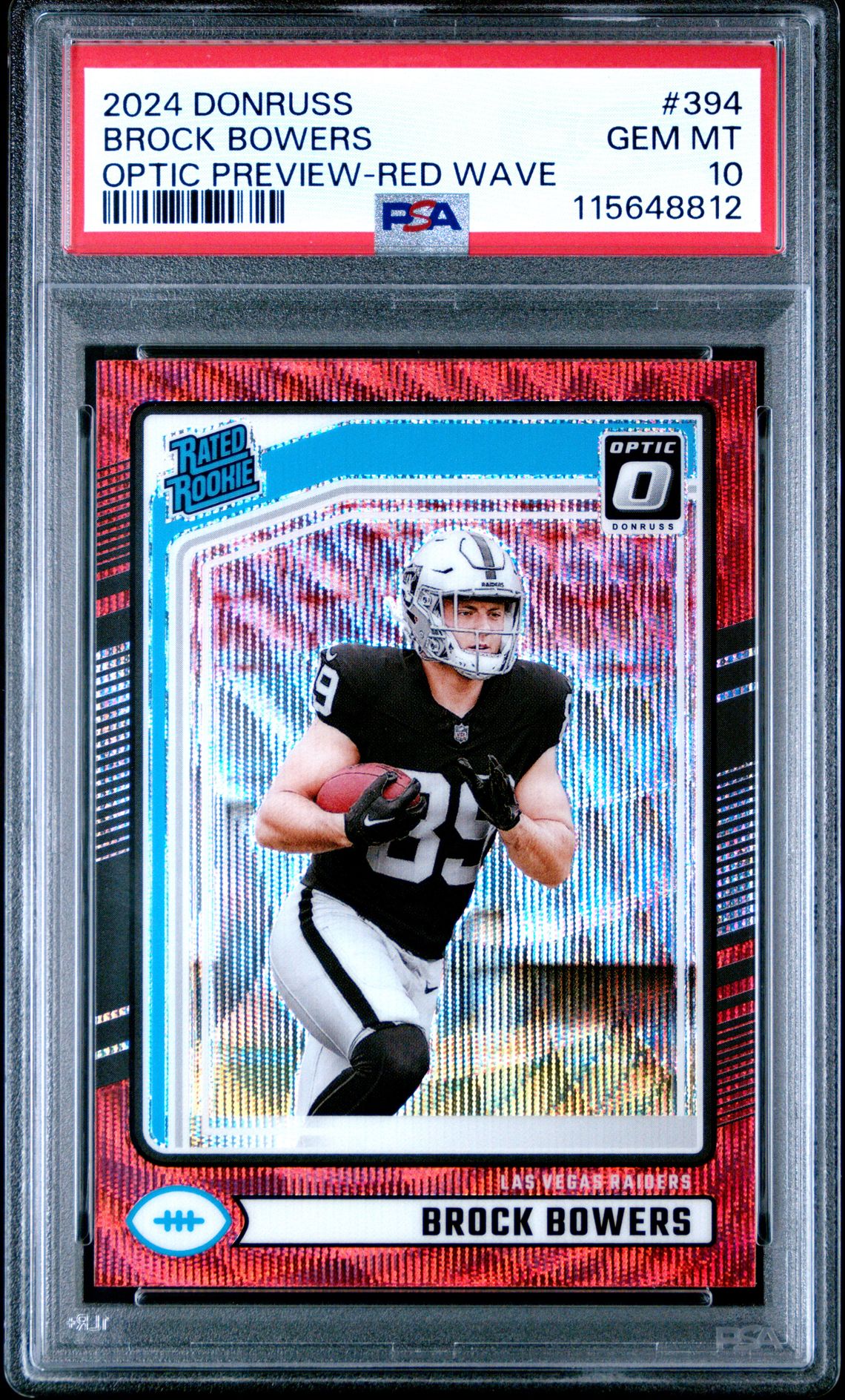 2024 Panini Donruss Brock Bowers #394 (Optic Preview-Red Wave) Gem Mt 10 front