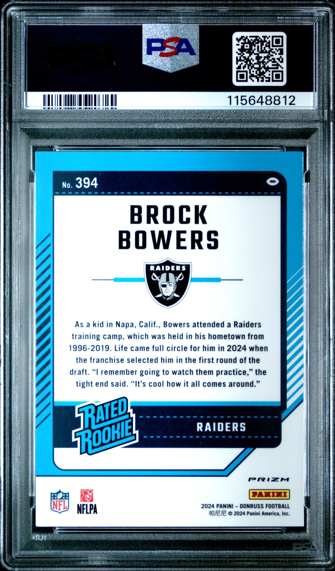 2024 Panini Donruss Brock Bowers #394 (Optic Preview-Red Wave) Gem Mt 10 back