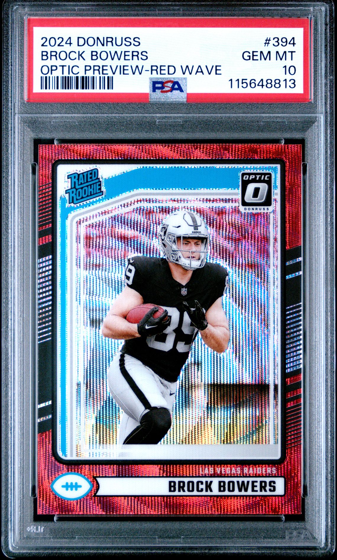 2024 Panini Donruss Brock Bowers #394 (Optic Preview-Red Wave) Gem Mt 10 front