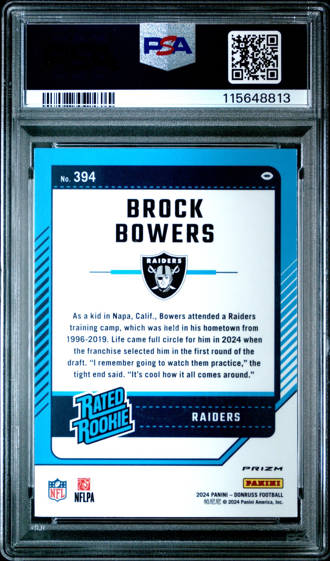 2024 Panini Donruss Brock Bowers #394 (Optic Preview-Red Wave) Gem Mt 10 back