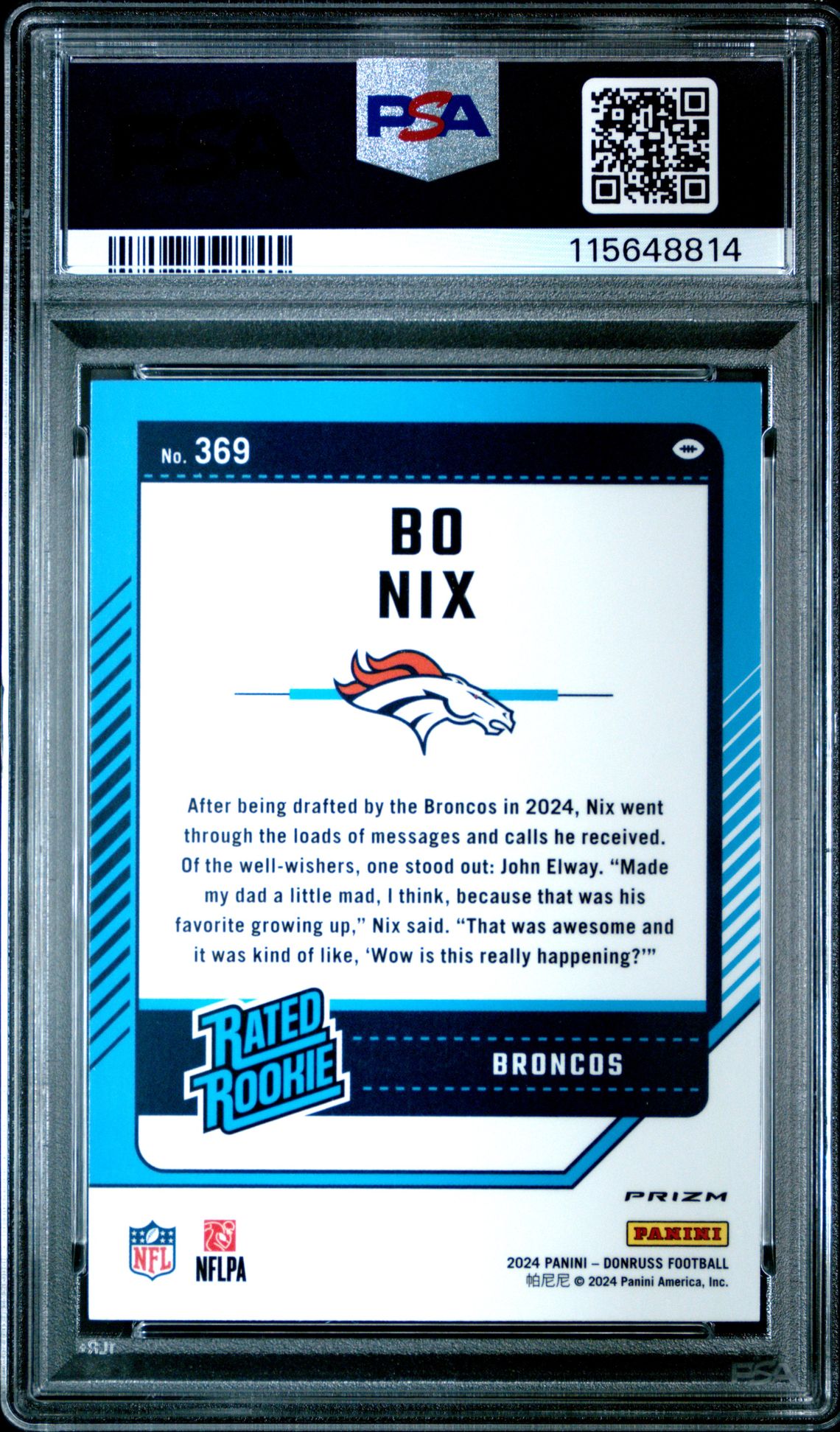 2024 Panini Donruss Bo Nix #369 (Optic Preview-Red Wave) Gem Mt 10 back