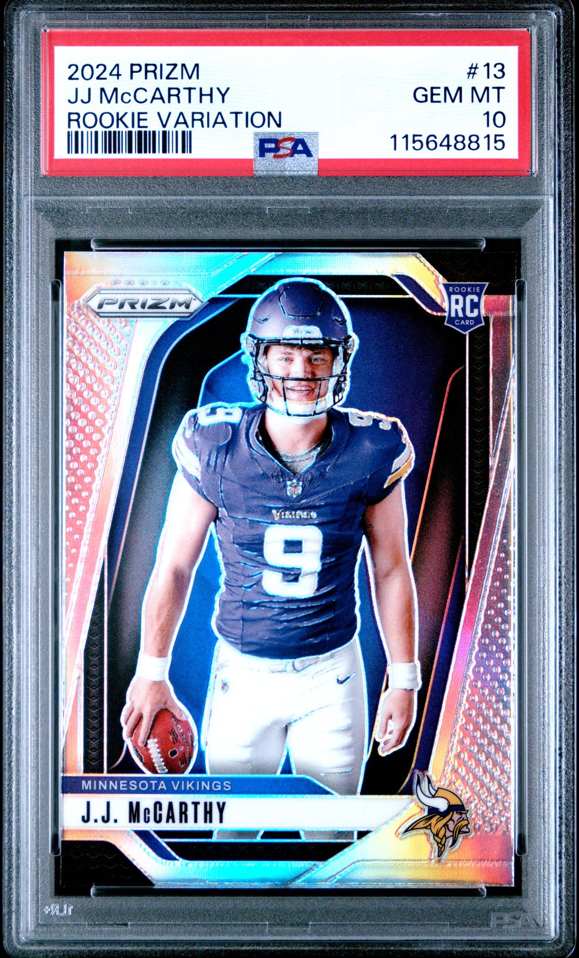 2024 Panini Prizm Rookie Variation Jj Mccarthy #13 Gem Mt 10 front
