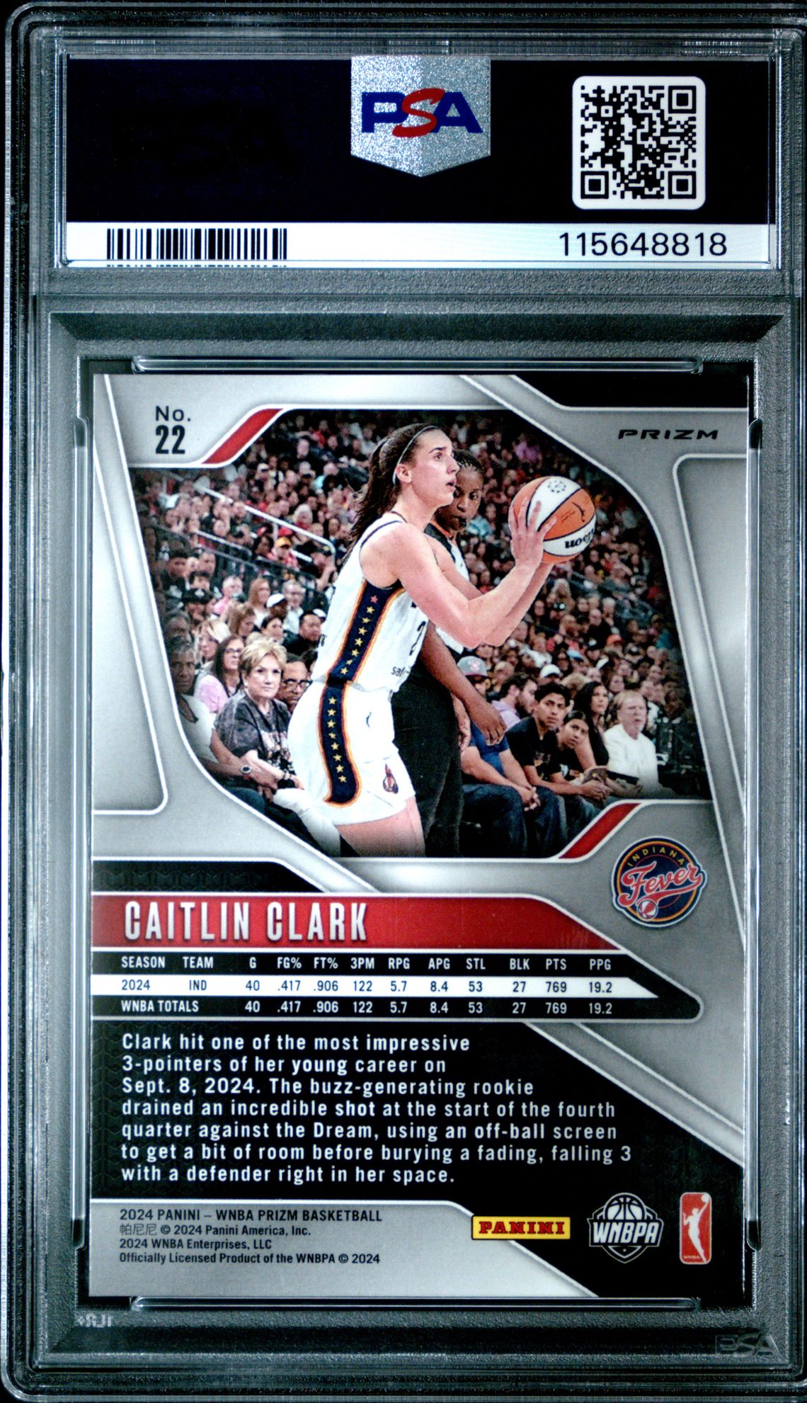 2024 Panini Prizm Wnba Caitlin Clark #22 (Blue Velocity) Mint 9 back