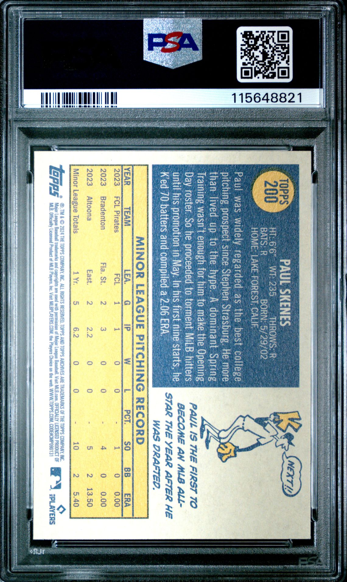 2024 Topps Archives Paul Skenes #200 Gem Mt 10 back