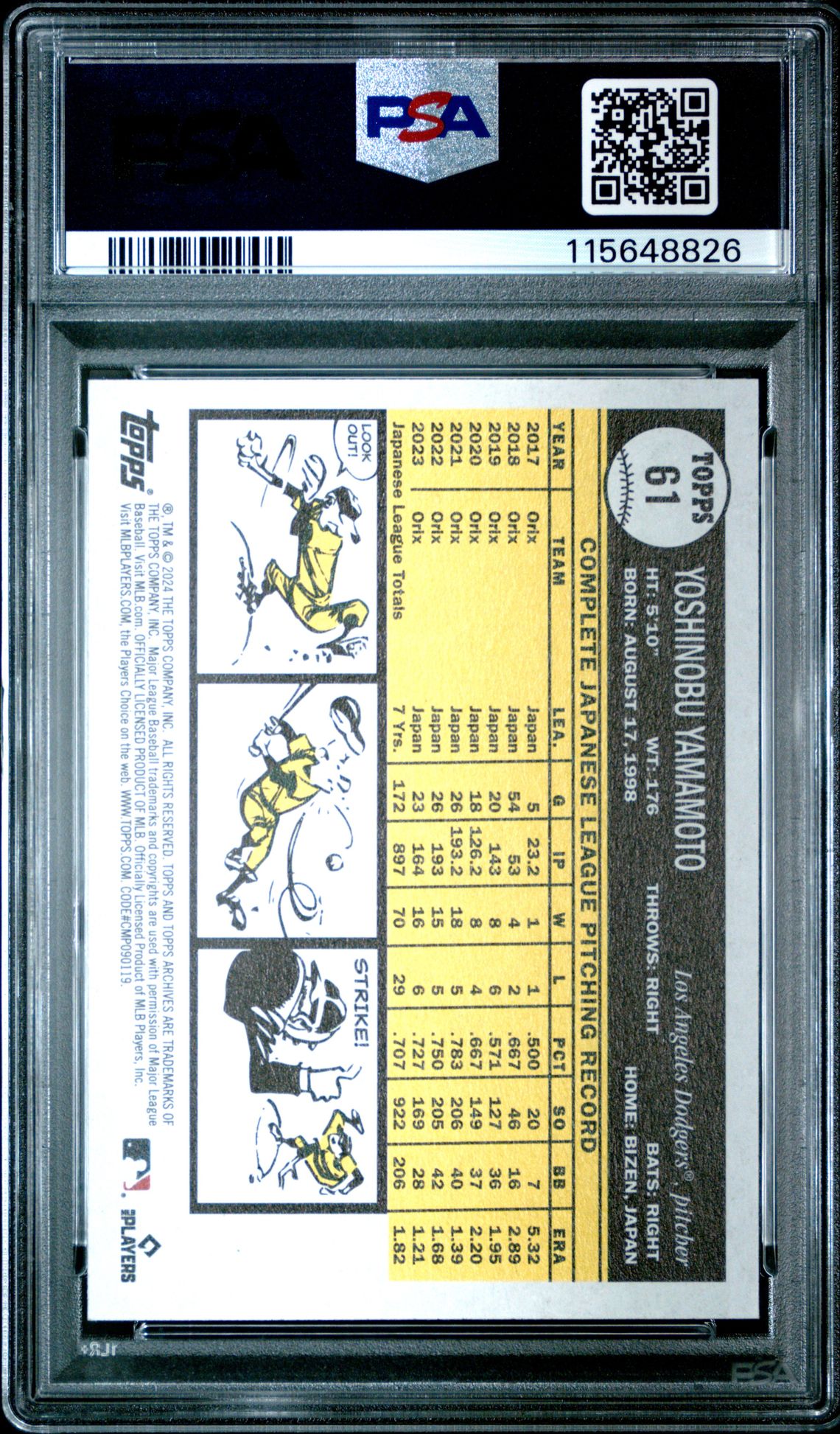 2024 Topps Archives Yoshinobu Yamamoto #61 Gem Mt 10 back