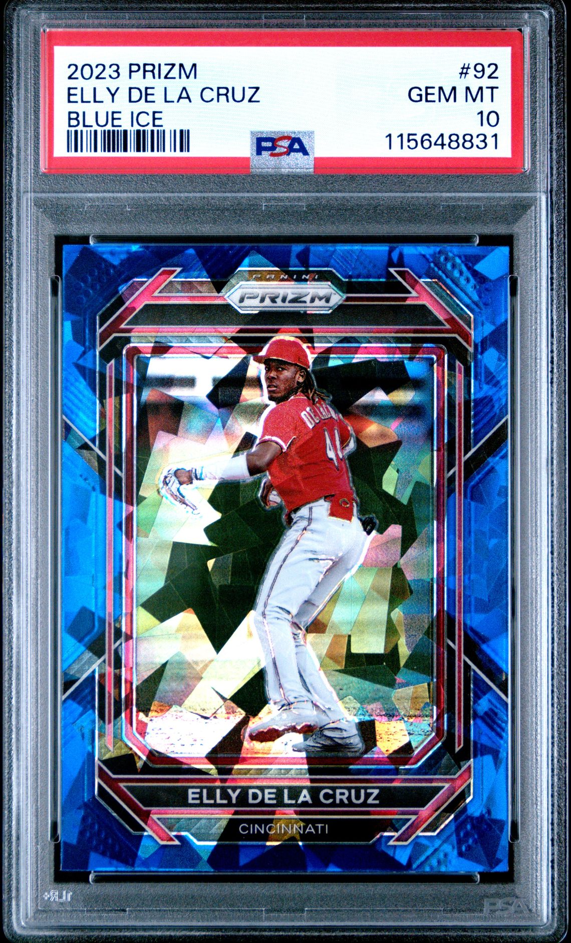 2023 Panini Prizm Elly De La Cruz #92 (Blue Ice) Gem Mt 10 front