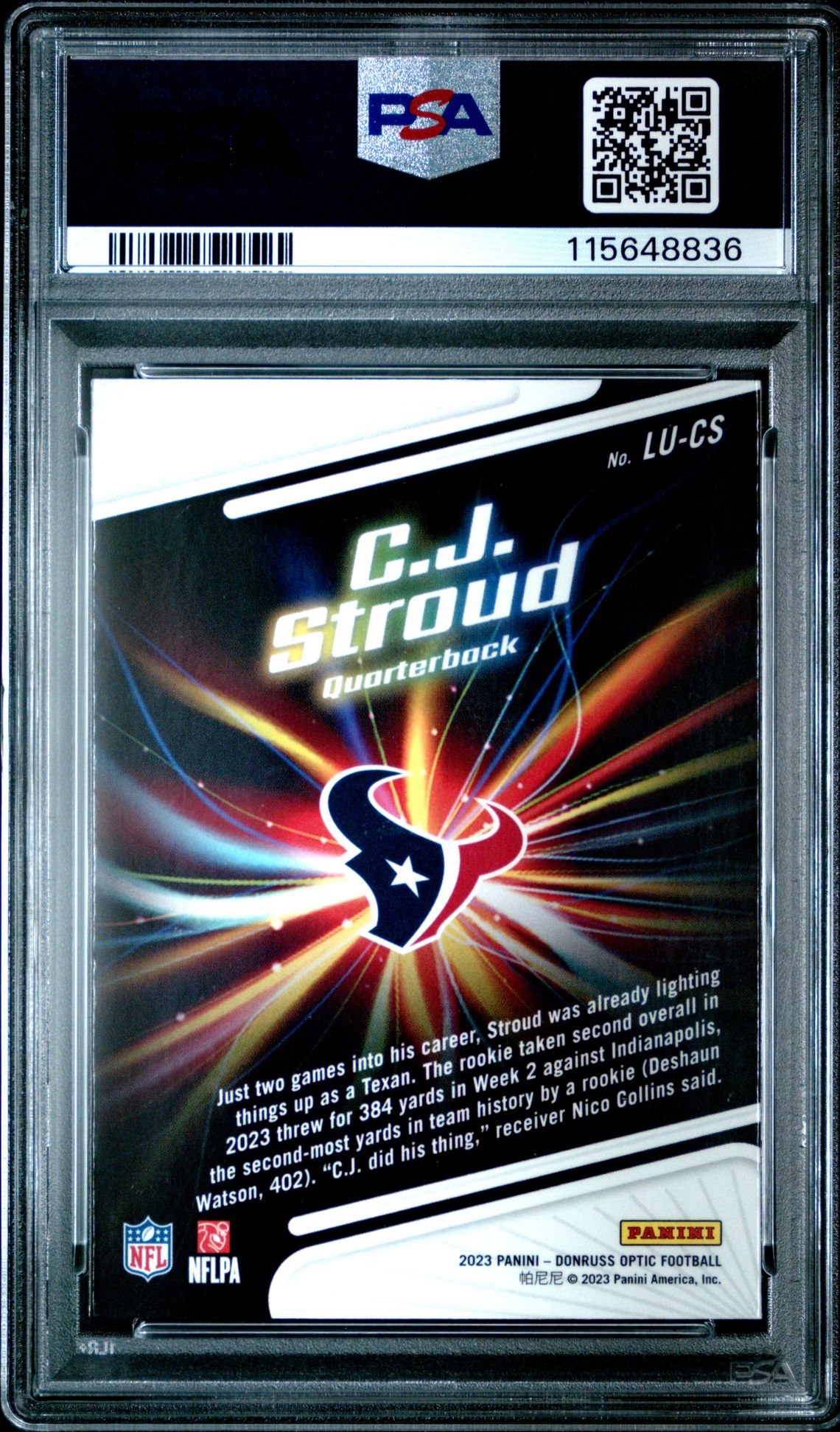 2023 Panini Donruss Optic Light It Up Cj Stroud #Lucs Mint 9 back