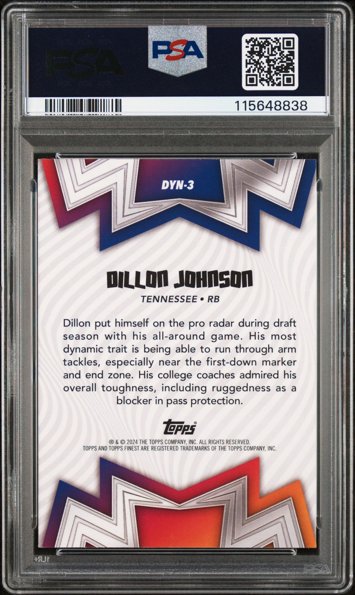 2024 Topps Finest Dynamos Dillon Johnson #Dyn3 (Dynamos-Sky Blue Ref) Mint 9 back