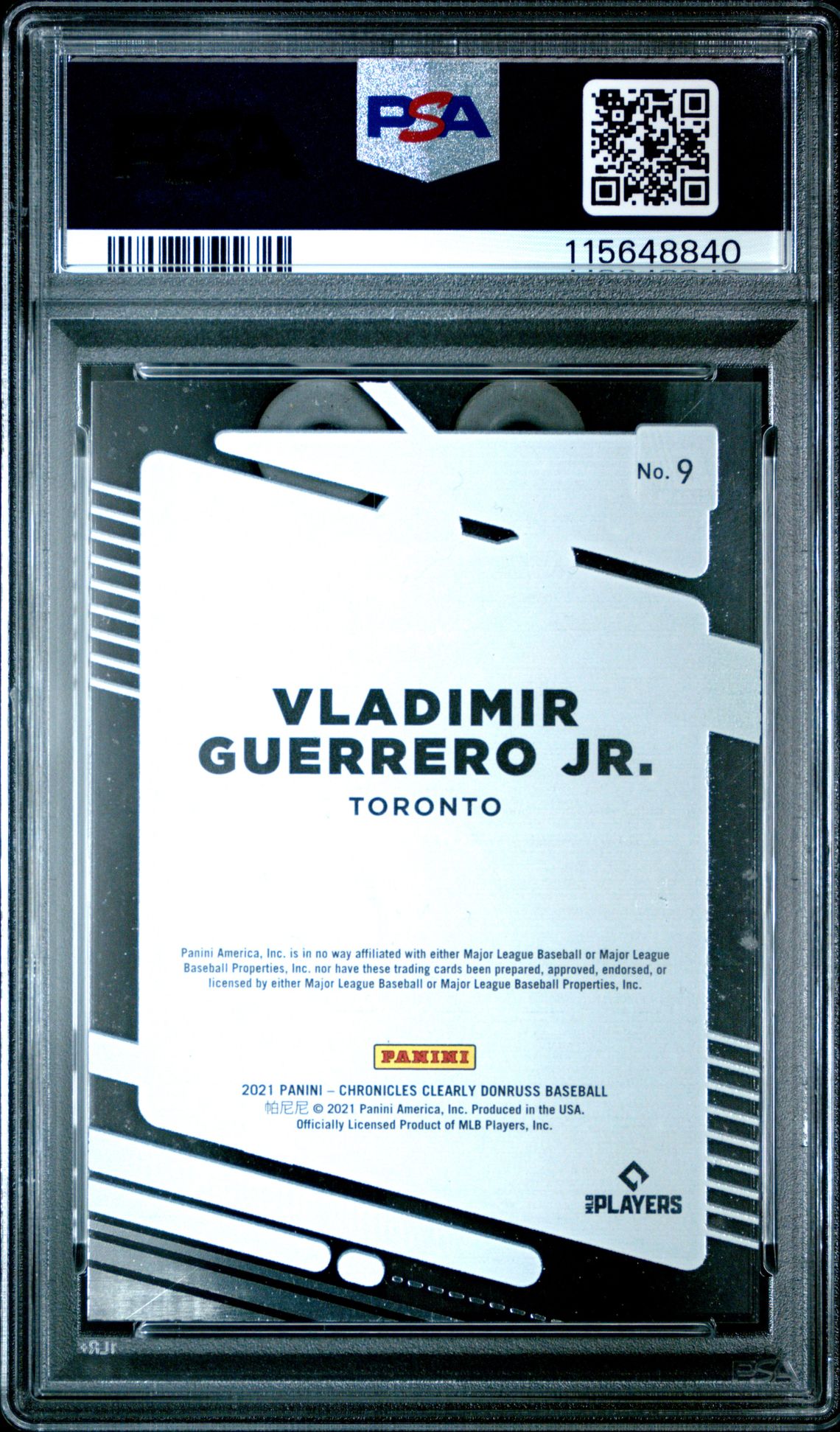 2021 Panini Chronicles Clearly Donruss Vladimir Guerrero Jr. #9 (Clearly Donruss-Blue) Mint 9 back