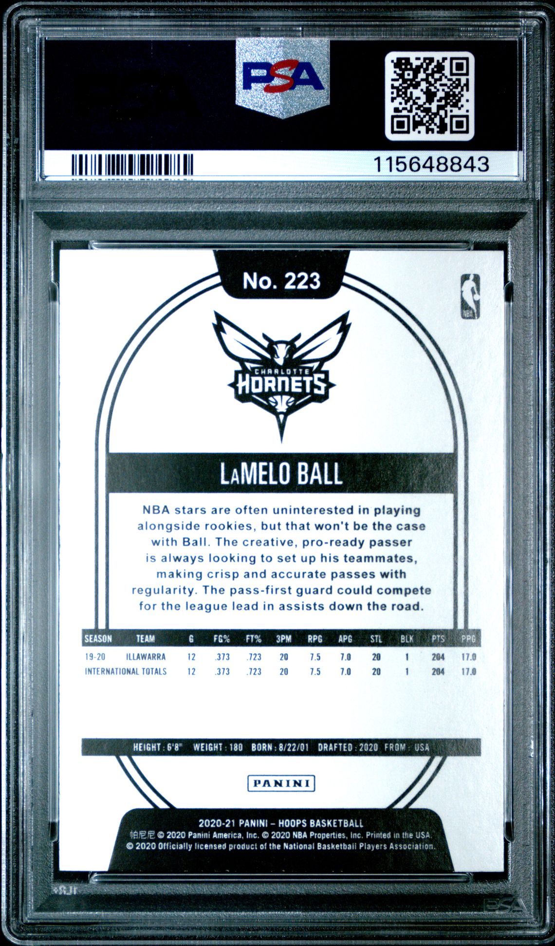 2020 Panini Hoops Lamelo Ball #223 Mint 9 back