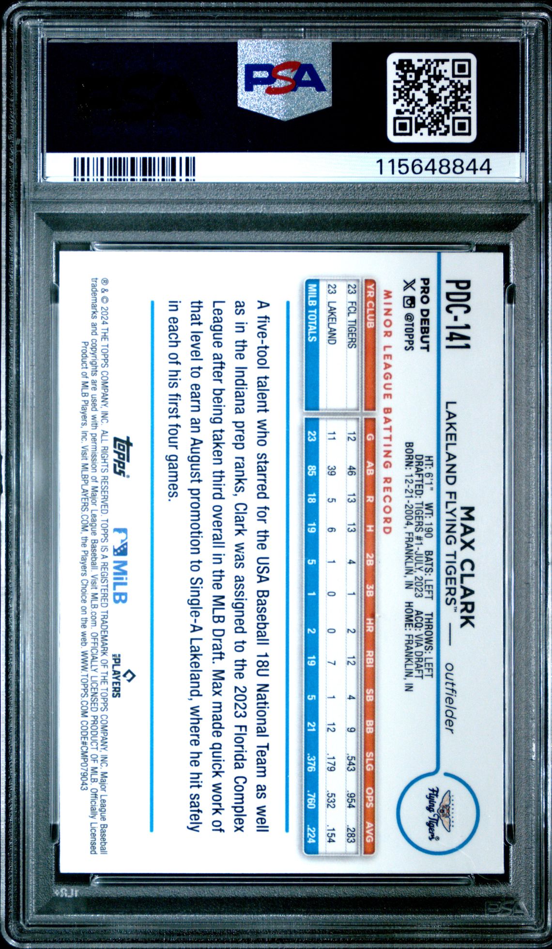 2024 Topps Pro Debut Max Clark #Pdc141 (Chrome) Mint 9 back