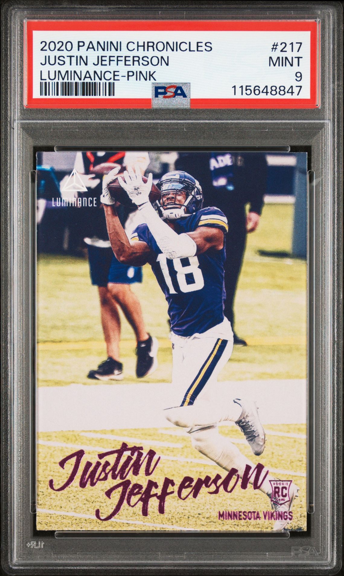 2020 Panini Chronicles Luminance Justin Jefferson #217 (Luminance-Pink) Mint 9 front