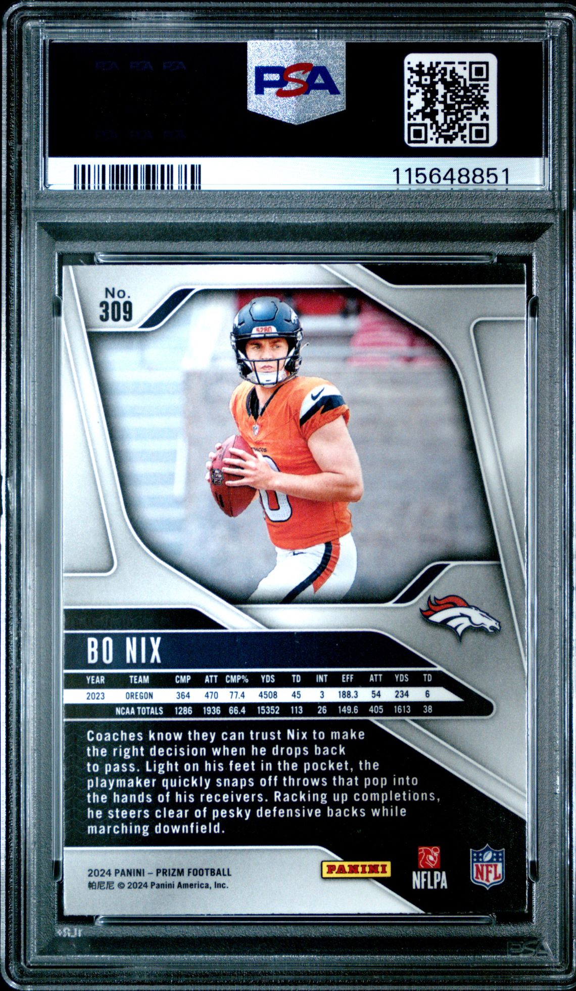 2024 Panini Prizm Bo Nix #309 Mint 9 back