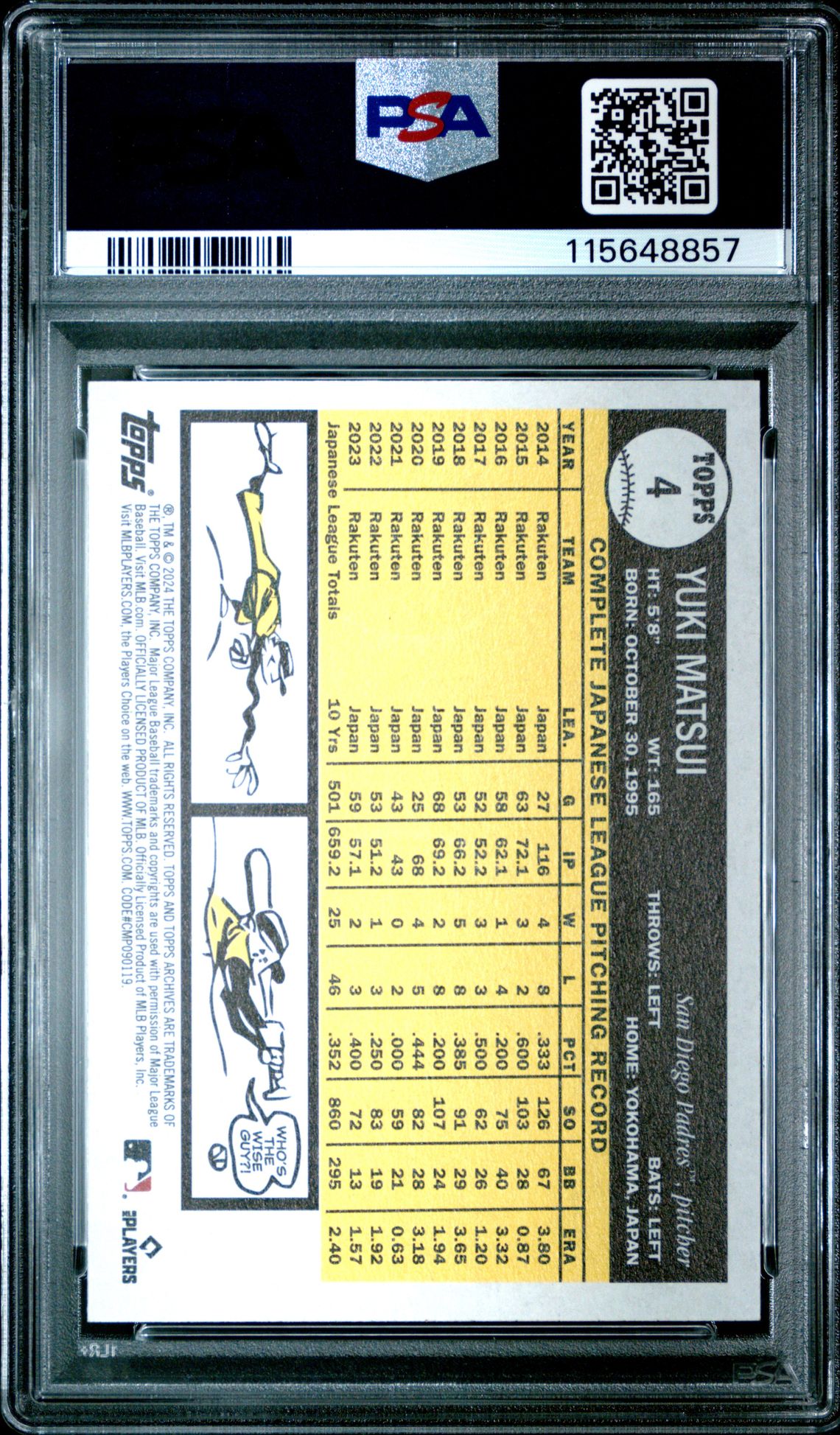 2024 Topps Archives Yuki Matsui #4 Mint 9 back