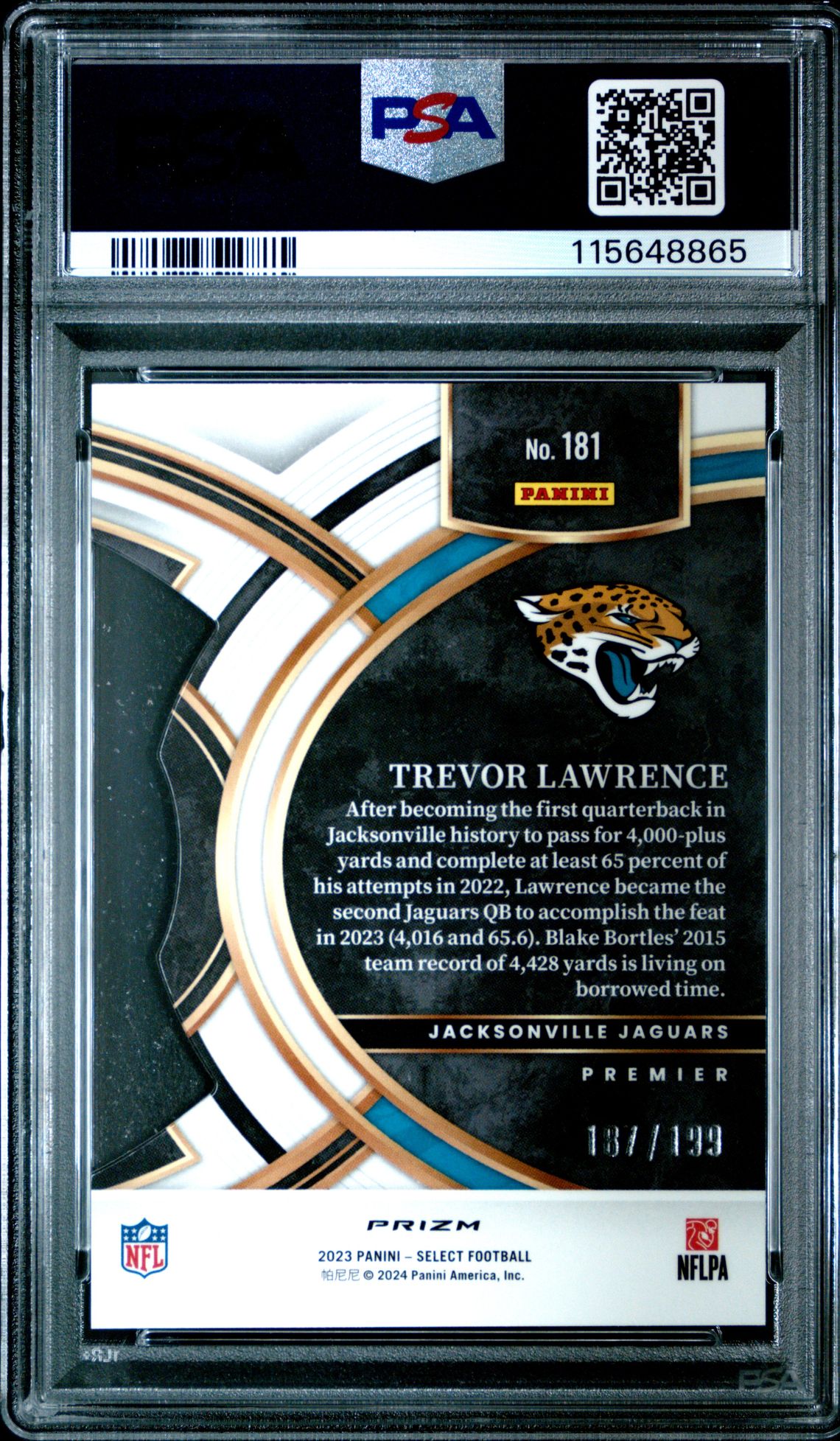 2023 Panini Select Trevor Lawrence #181 (Die-Cut White Prizm) Gem Mt 10 back