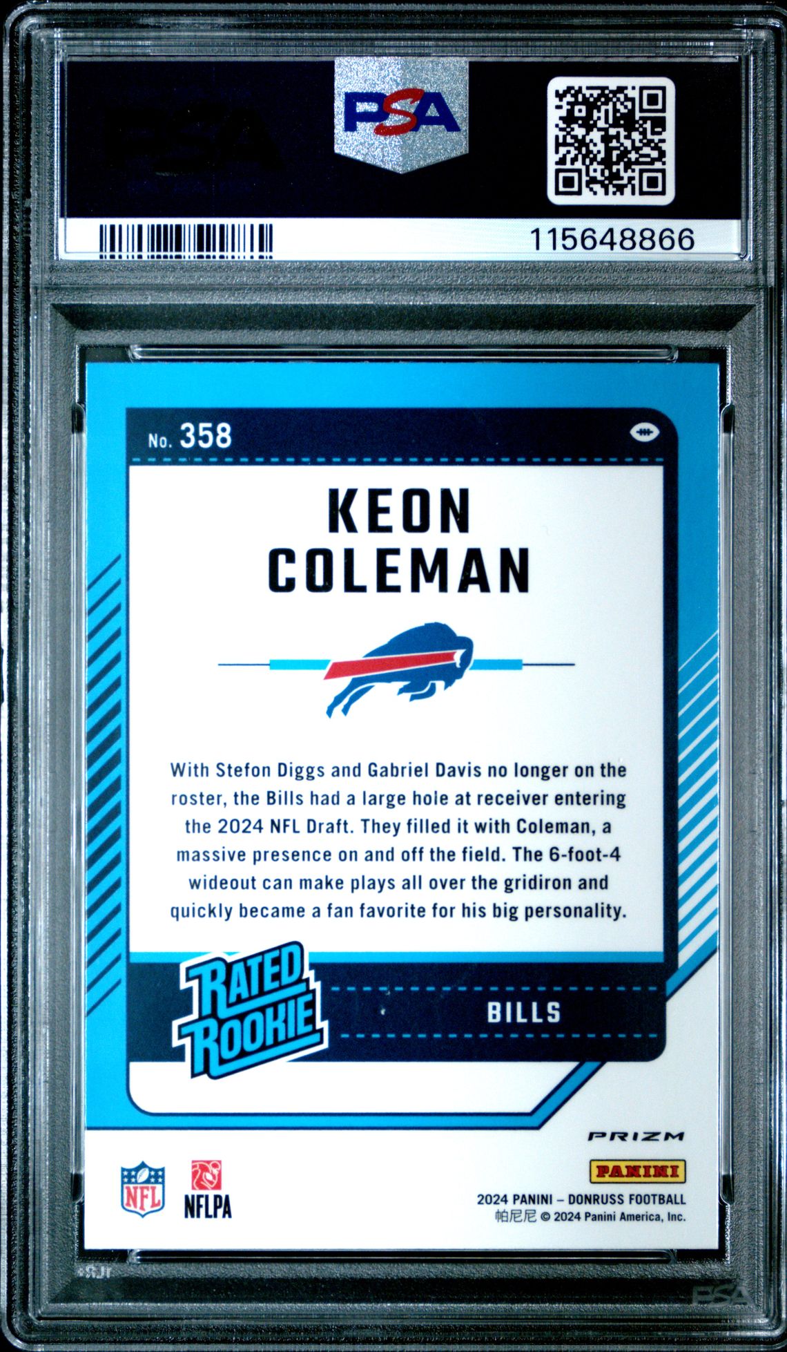 2024 Panini Donruss Keon Coleman #358 (Optic Preview-Pink) Gem Mt 10 back