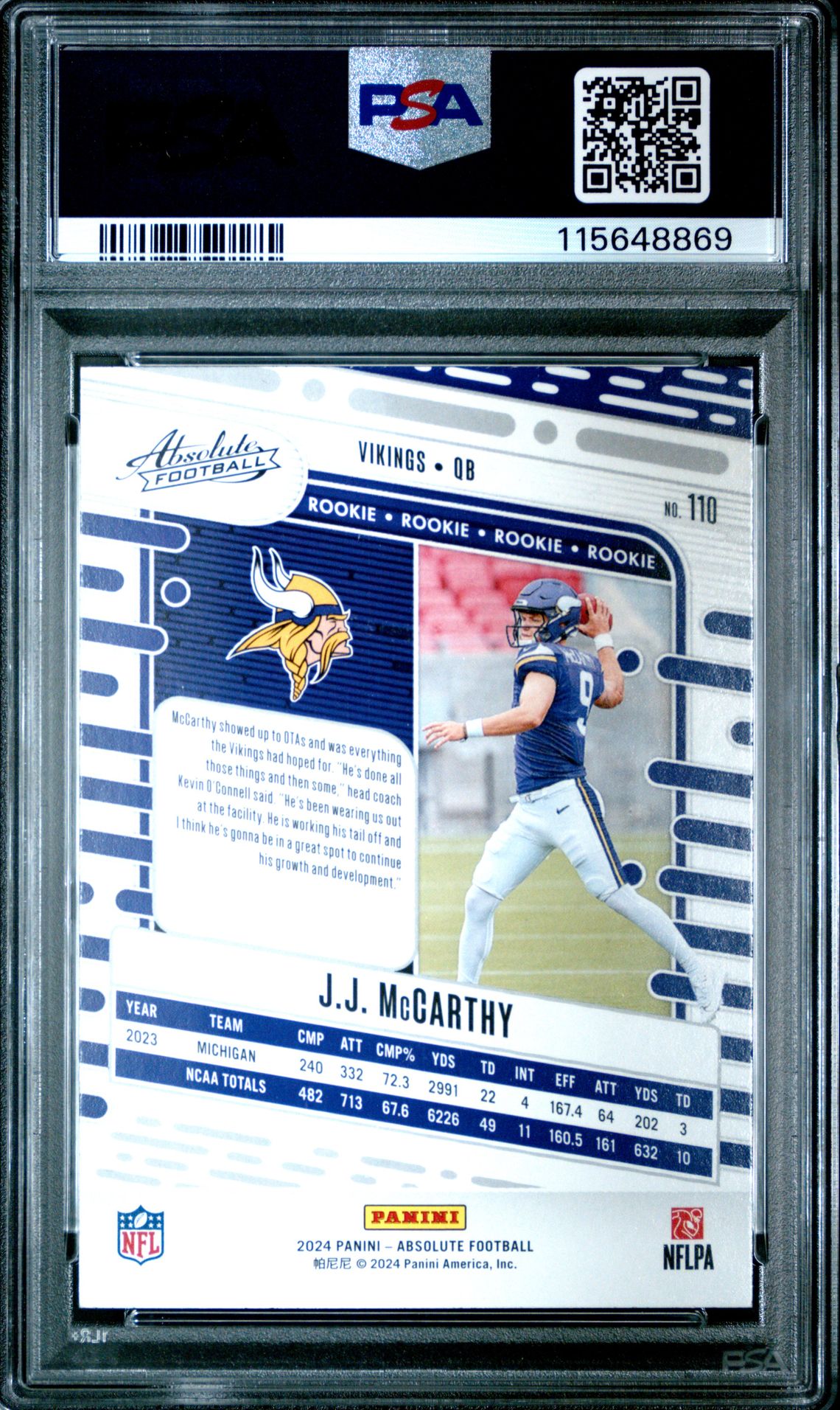 2024 Panini Absolute Jj Mccarthy #110 Mint 9 back