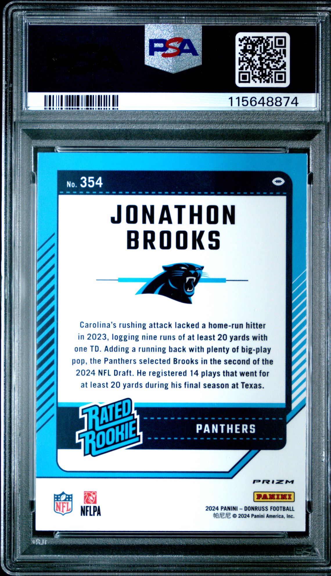 2024 Panini Donruss Jonathon Brooks #354 (Optic Preview-Pink) Mint 9 back
