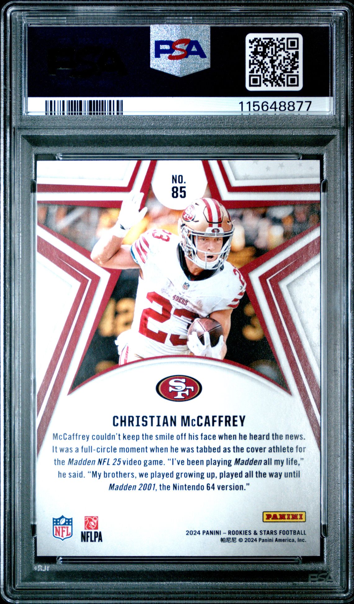 2024 Panini Rookies & Stars Christian Mccaffrey #85 (Purple) Mint 9 back
