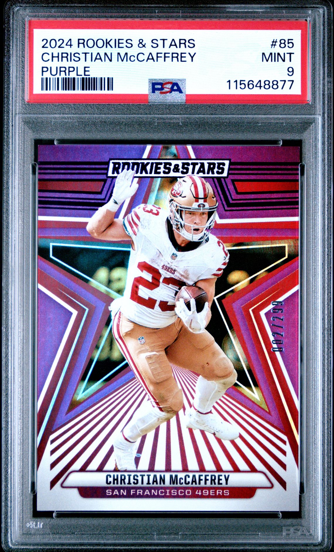 2024 Panini Rookies & Stars Christian Mccaffrey #85 (Purple) Mint 9 front