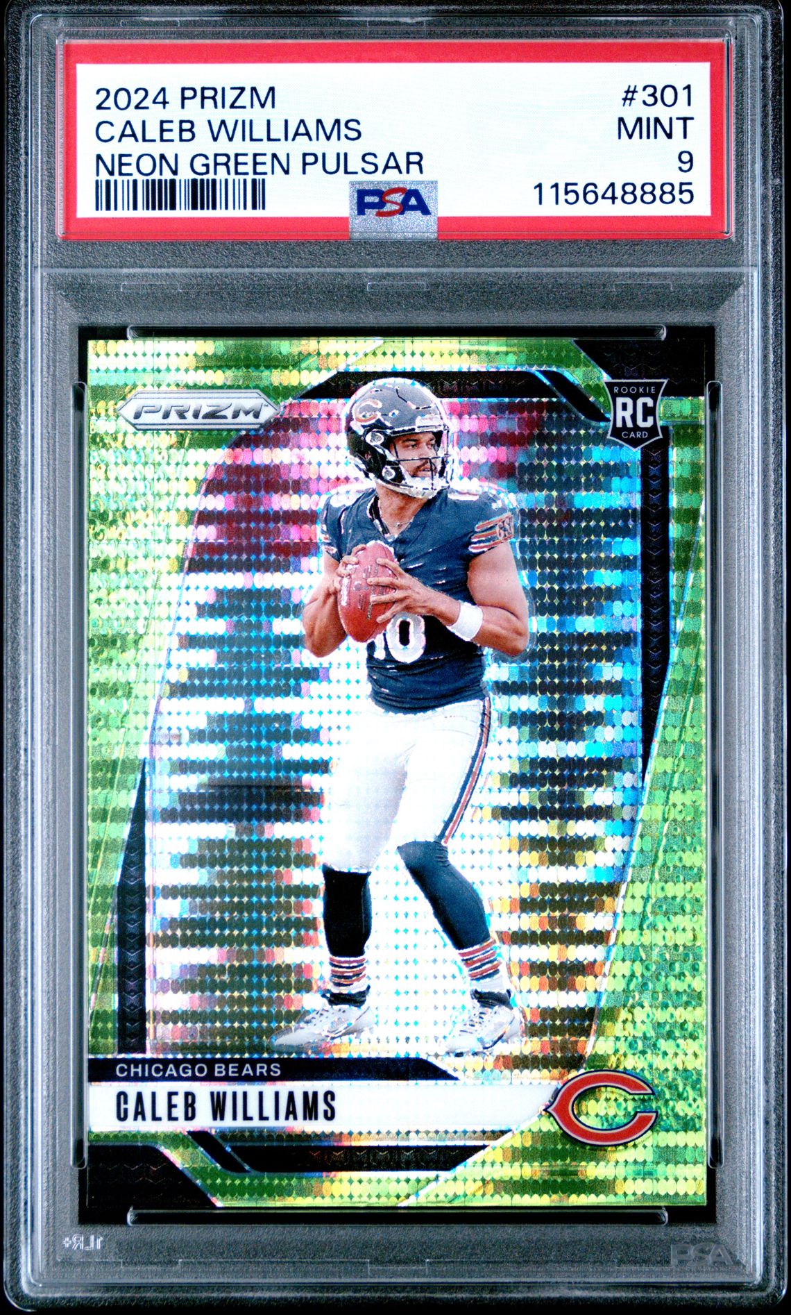 2024 Panini Prizm Caleb Williams #301 (Neon Green Pulsar) Mint 9 front