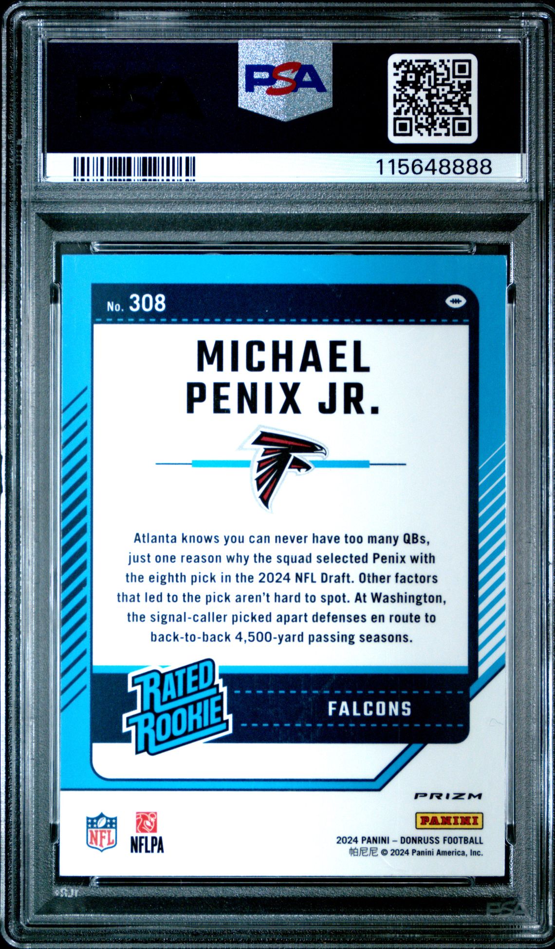 2024 Panini Donruss Michael Penix Jr. #308 (Optic Preview-Red Wave) Mint 9 back