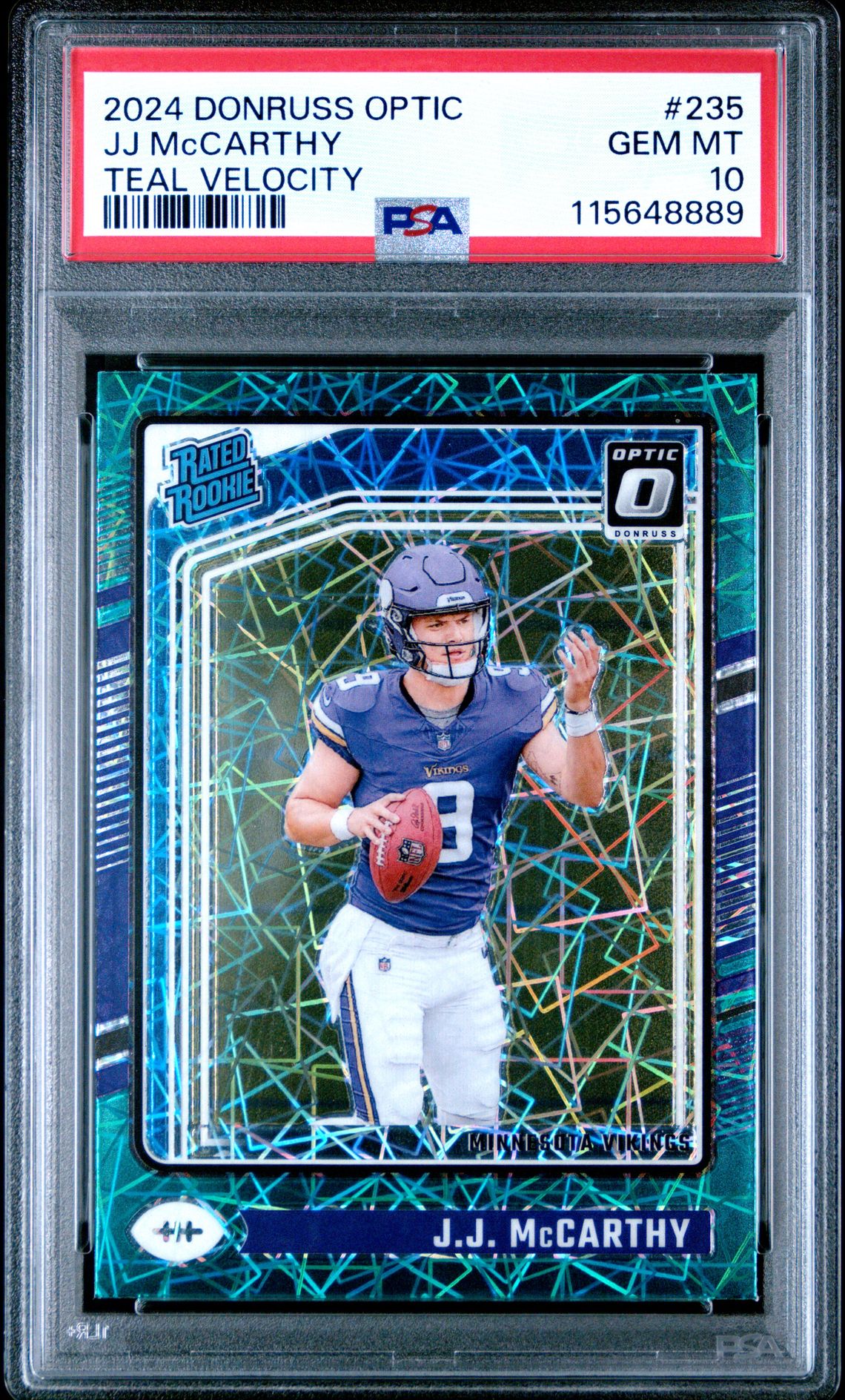 2024 Panini Donruss Optic Jj Mccarthy #235 (Teal Velocity) Gem Mt 10 front