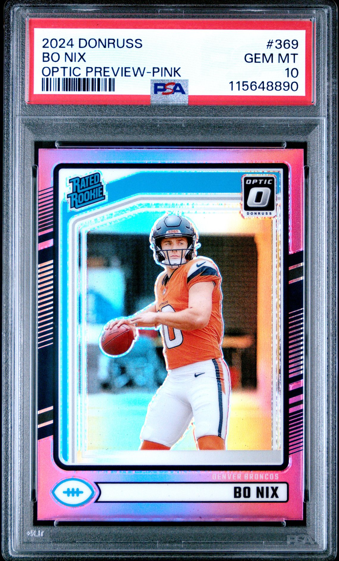 2024 Panini Donruss Bo Nix #369 (Optic Preview-Pink) Gem Mt 10 front