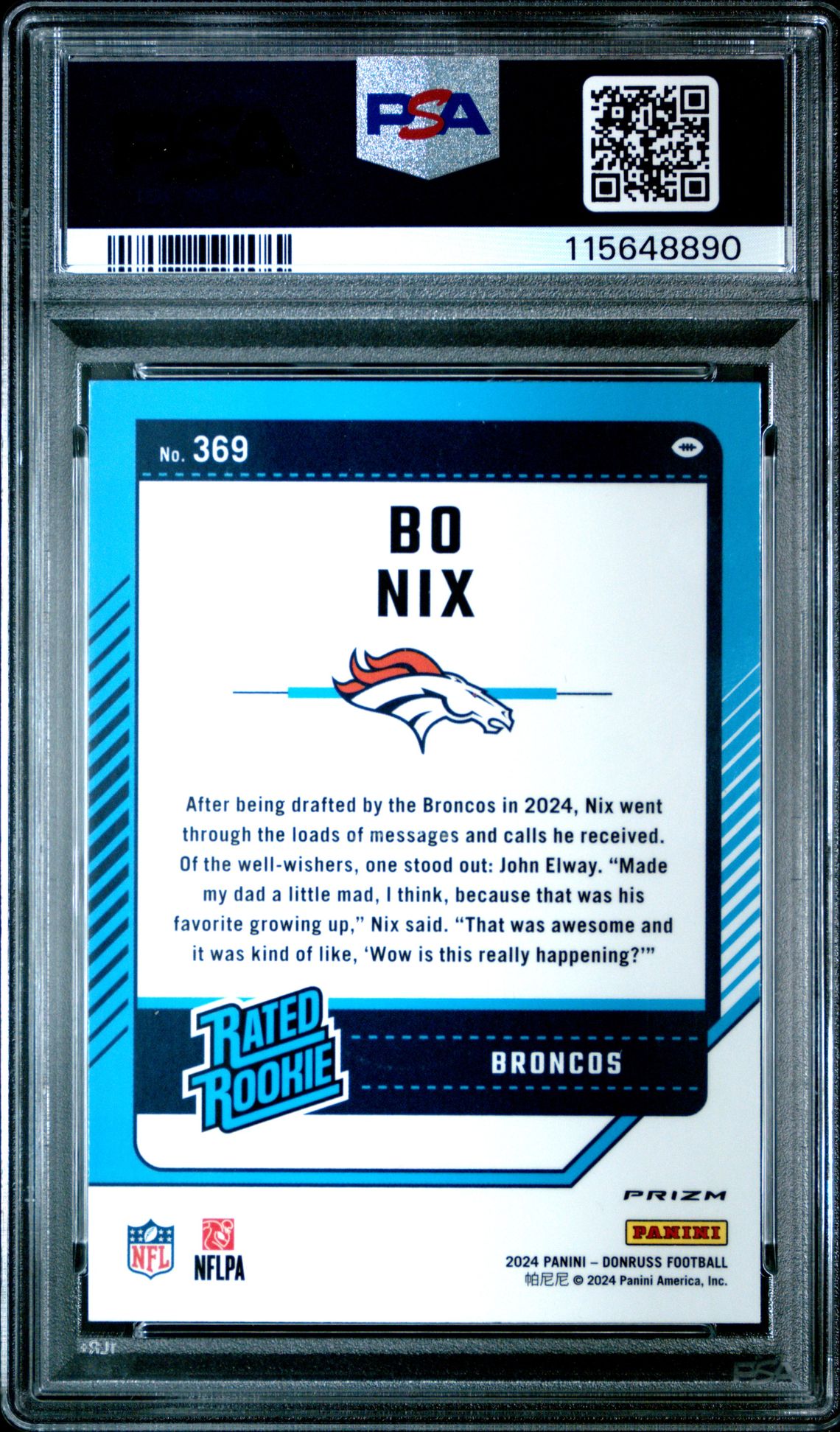 2024 Panini Donruss Bo Nix #369 (Optic Preview-Pink) Gem Mt 10 back