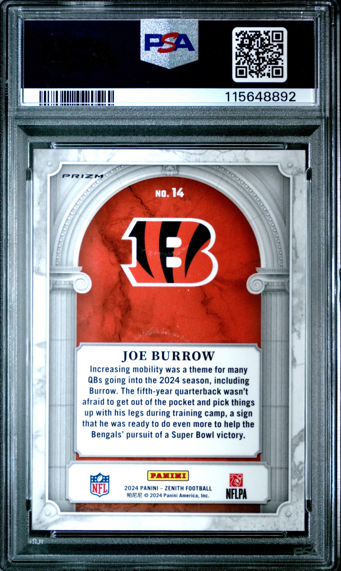 2024 Panini Zenith Z Marquee Joe Burrow #14 (Z Marquee-Orange) Mint 9 back
