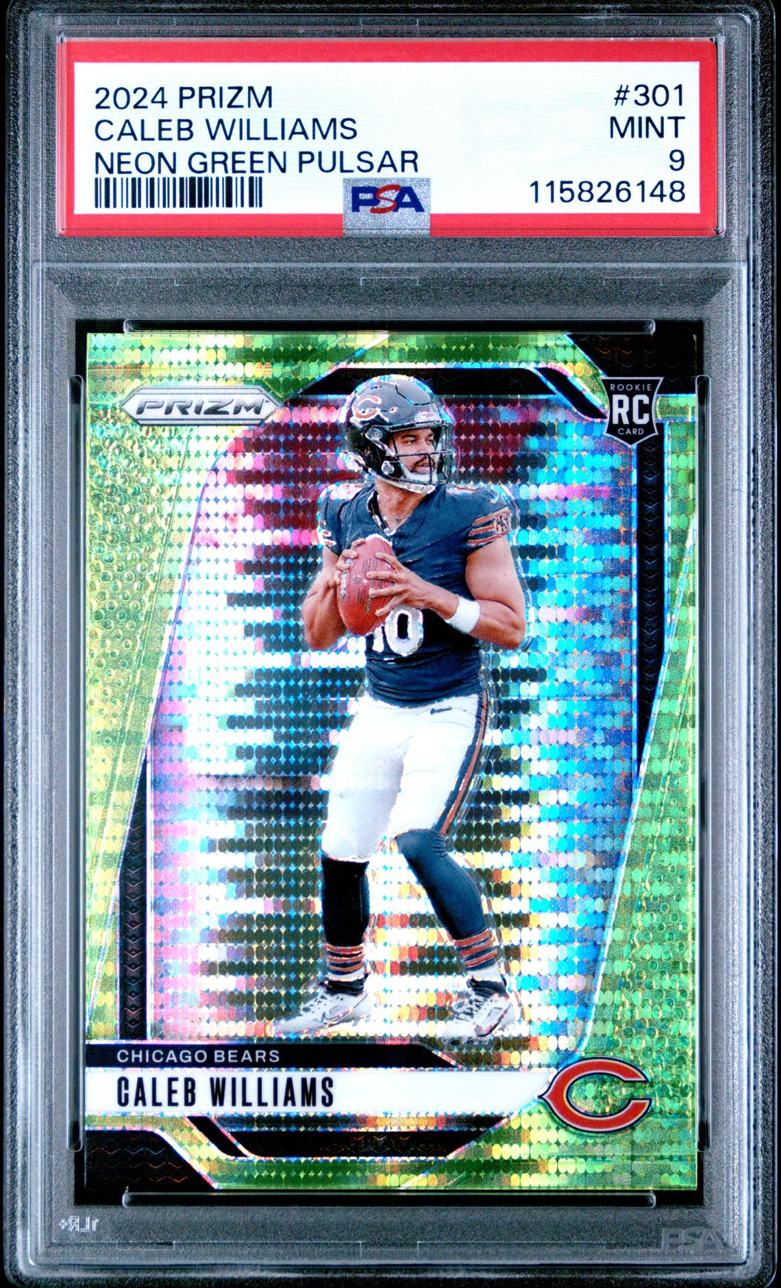2024 Panini Prizm Caleb Williams #301 (Neon Green Pulsar) Mint 9 front
