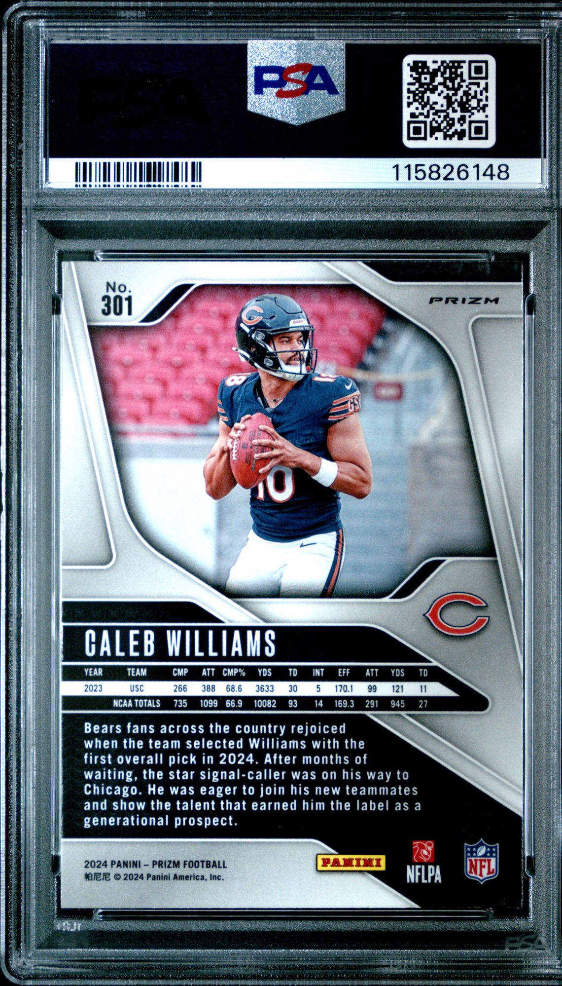 2024 Panini Prizm Caleb Williams #301 (Neon Green Pulsar) Mint 9 back