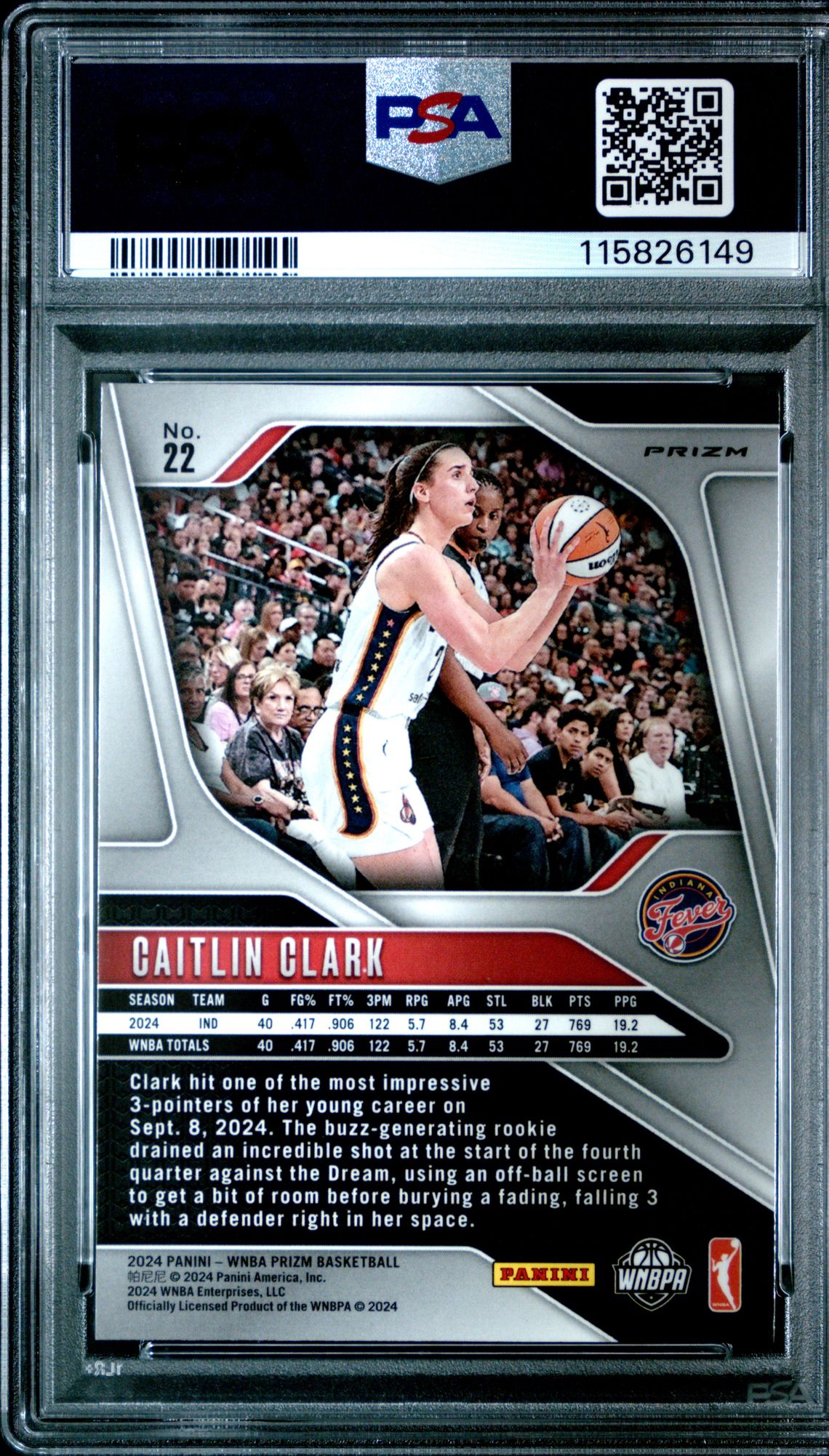 2024 Panini Prizm Wnba Caitlin Clark #22 (Blue Velocity) Mint 9 back