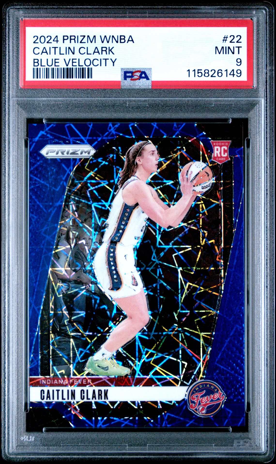 2024 Panini Prizm Wnba Caitlin Clark #22 (Blue Velocity) Mint 9 front