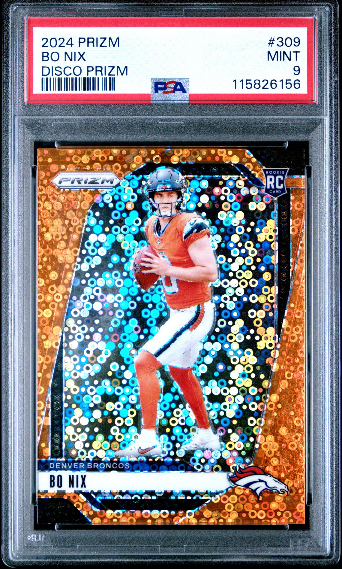 2024 Panini Prizm Bo Nix #309 (Disco Prizm) Mint 9 front