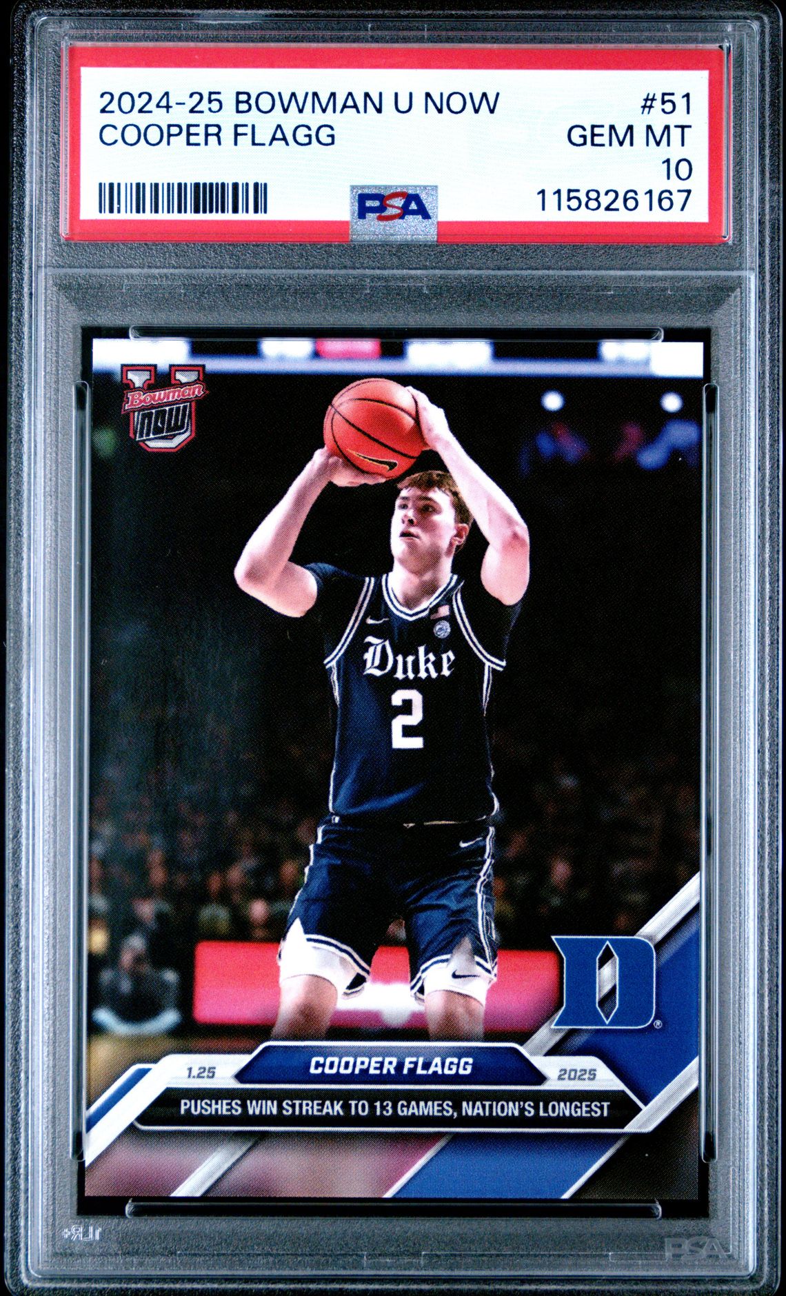 2024-25 Bowman U Now Cooper Flagg #51 Gem Mt 10 front