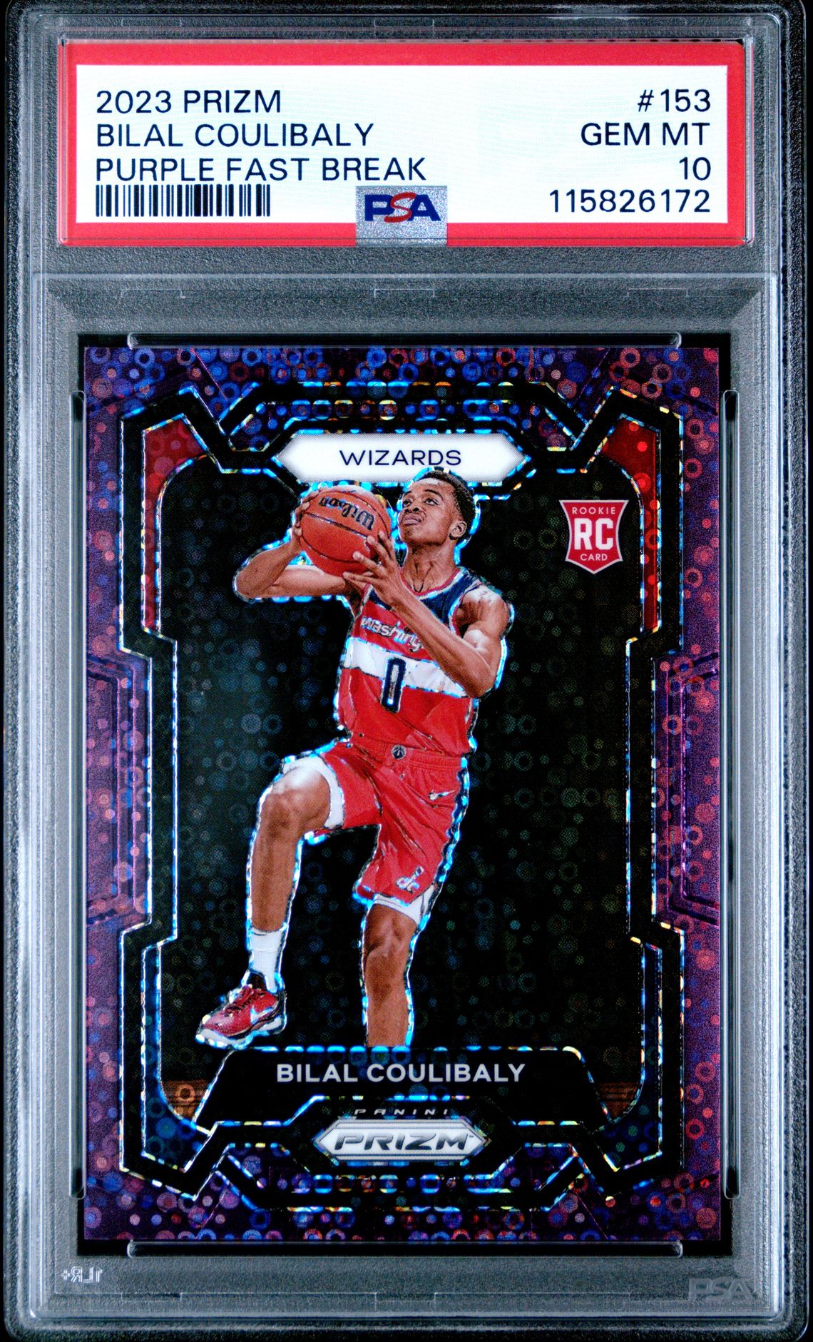 2023 Panini Prizm Bilal Coulibaly #153 (Purple Fast Break) Gem Mt 10 front