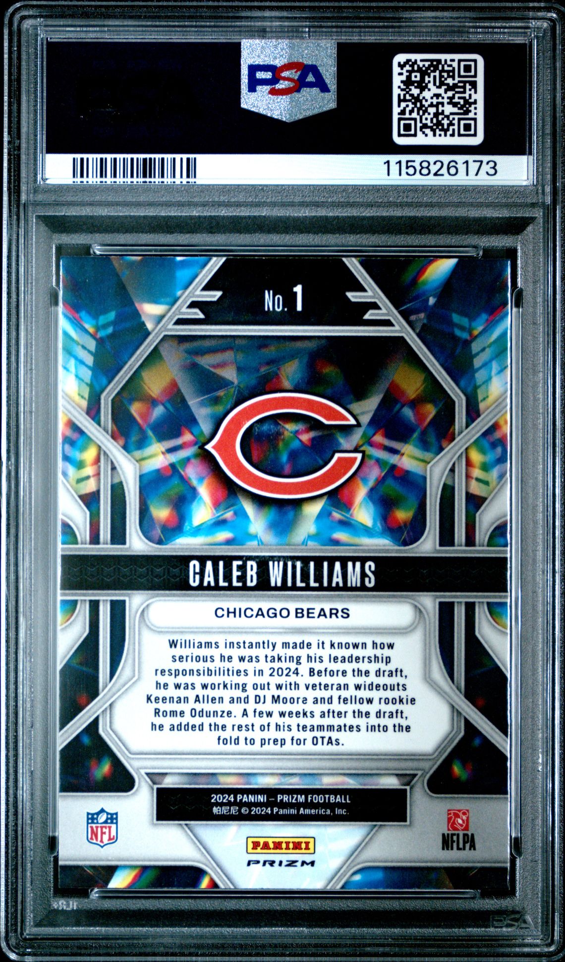 2024 Panini Prizm Prizmatic Caleb Williams #1 (Prizmatic-No Huddle) Gem Mt 10 back
