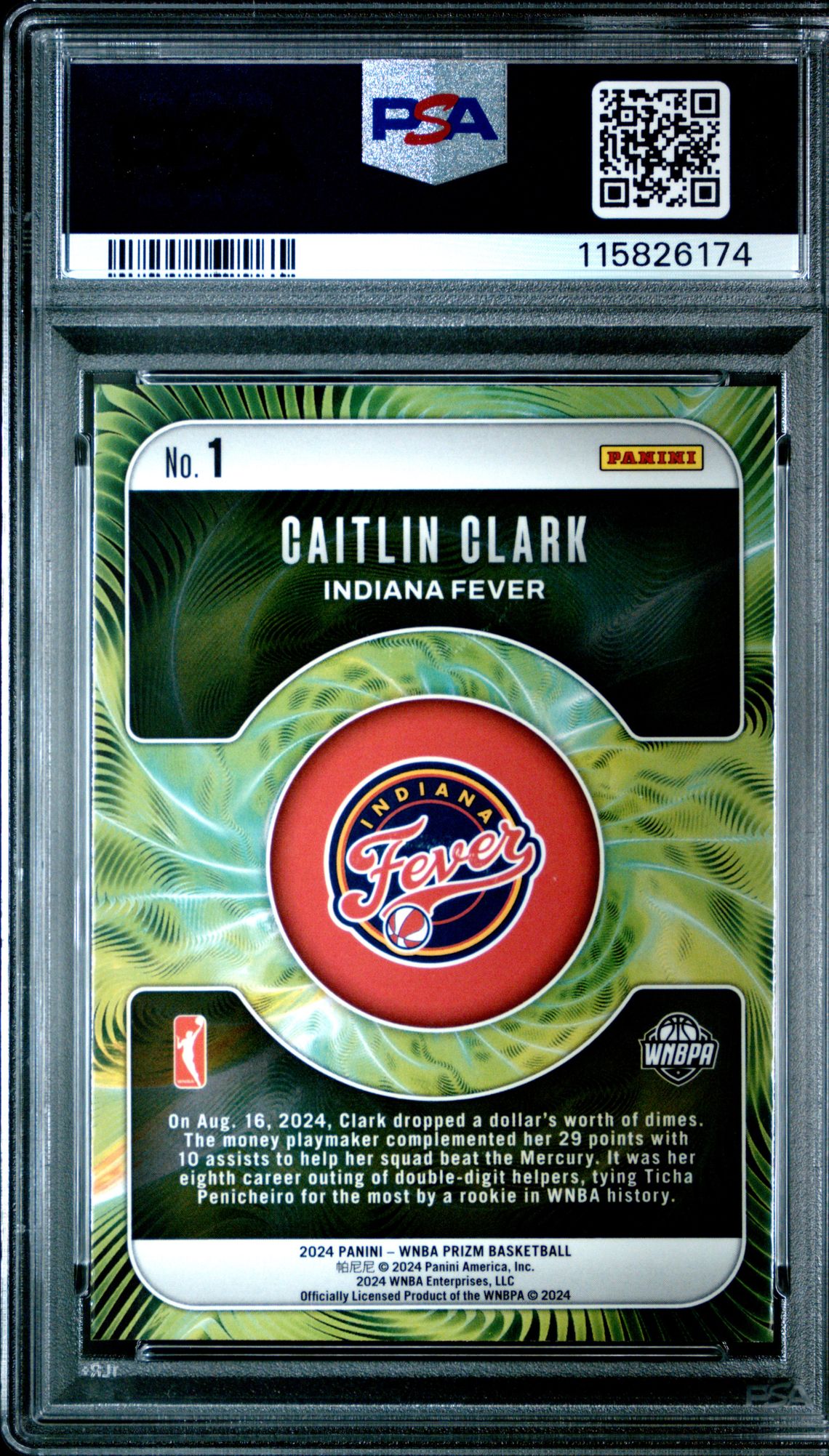 2024 Panini Prizm Wnba Fractal Caitlin Clark #1 Gem Mt 10 back