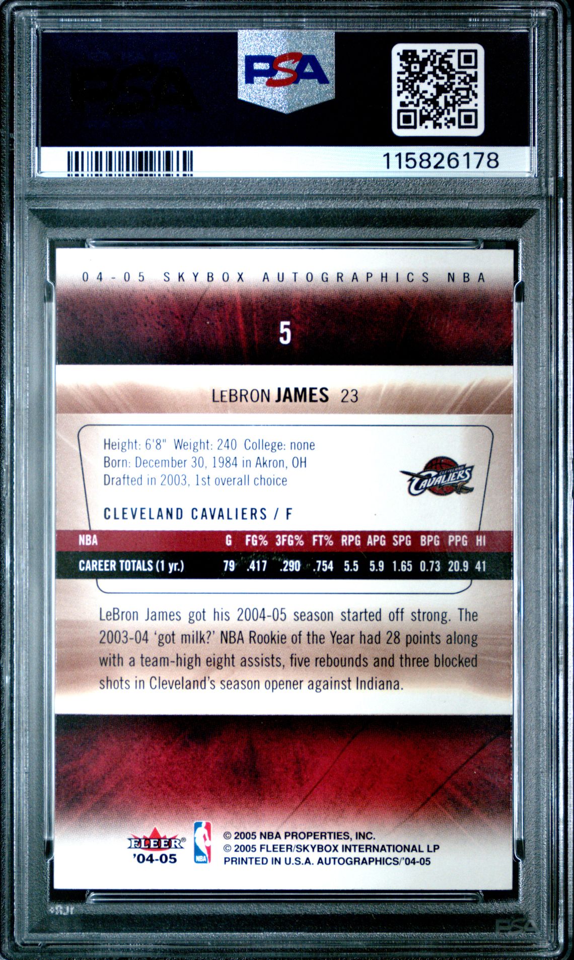 2004 Skybox Autographics Lebron James #5 (Autographics) Nm 7 back