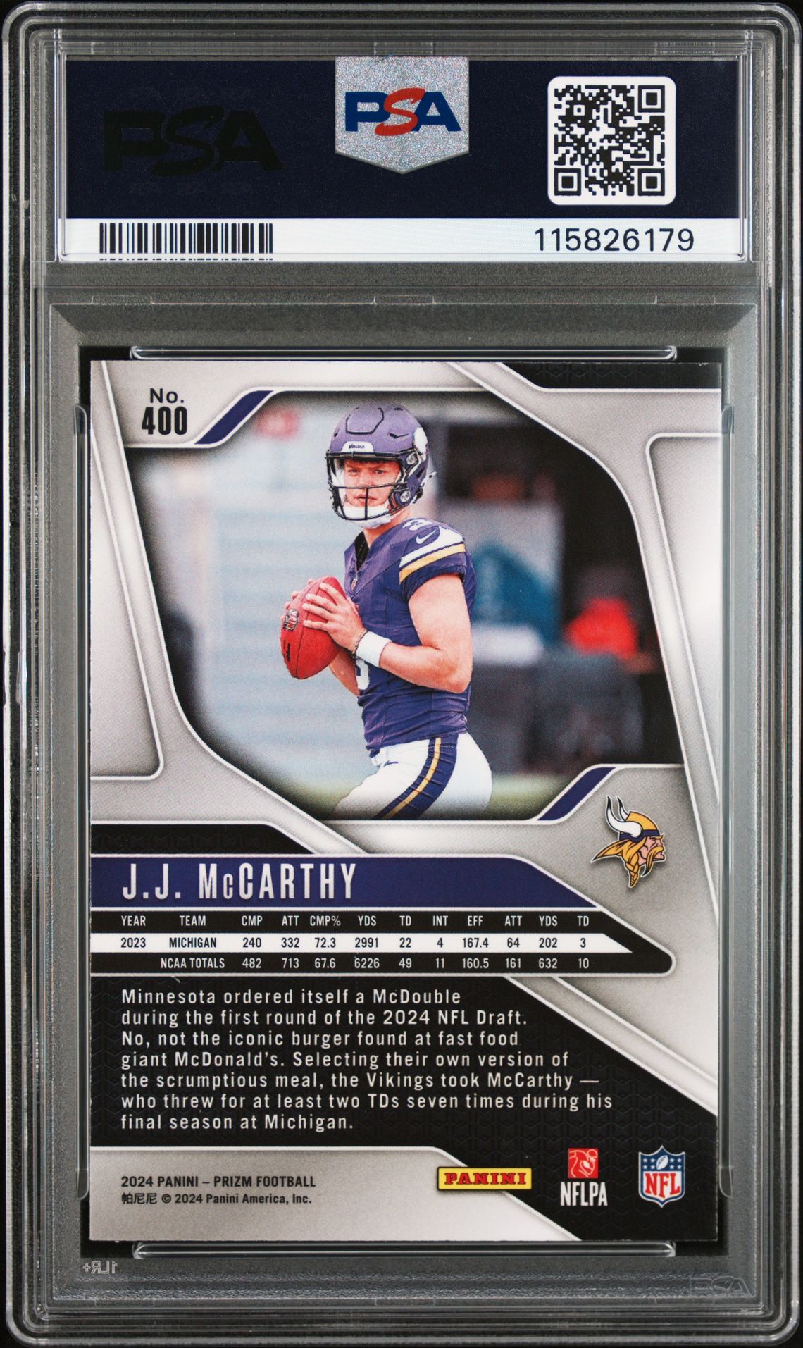 2024 Panini Prizm Jj Mccarthy #400 Mint 9 back