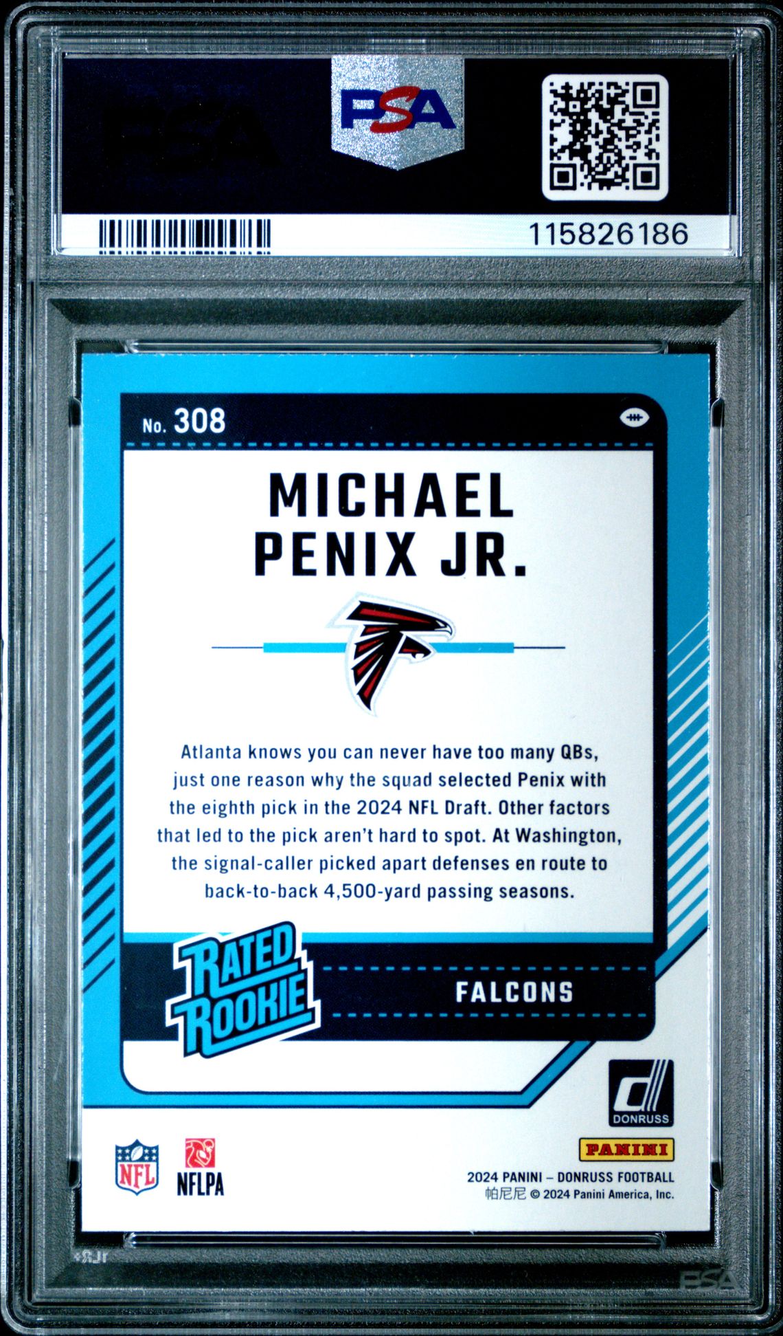 2024 Panini Donruss Michael Penix Jr. #308 Mint 9 back