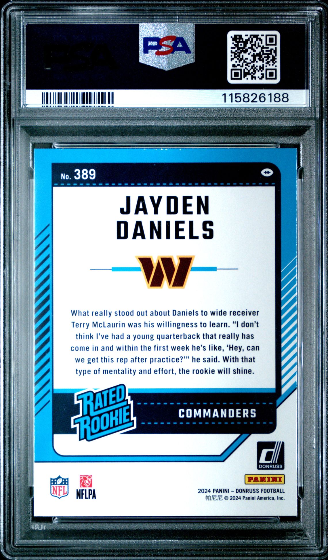 2024 Panini Donruss Jayden Daniels #389 Mint 9 back