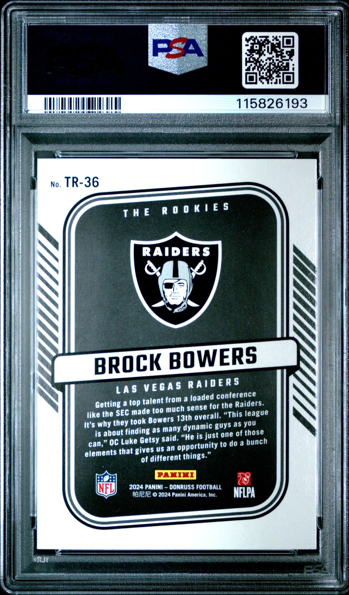 2024 Panini Donruss The Rookies Brock Bowers #Tr36 Gem Mt 10 back